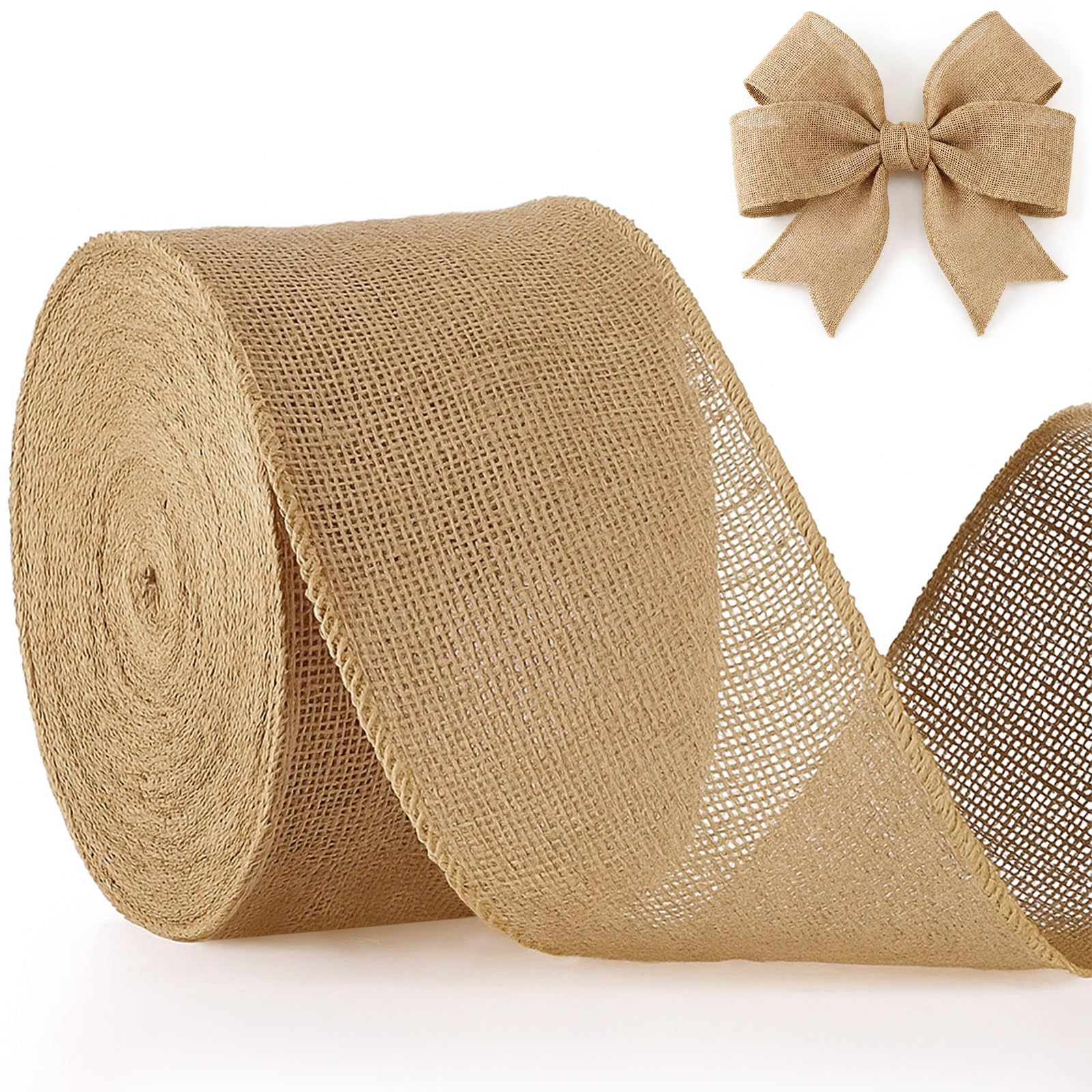Chuangdi Natürliches Juteband, 10,2 cm x 20 m, Jute-Rand, Stoffband für Schleife, Kranz, Baum, DIY-Dekoration, Outdoor, Hochzeit, Zuhause, Weihnachten, Party-Dekoration