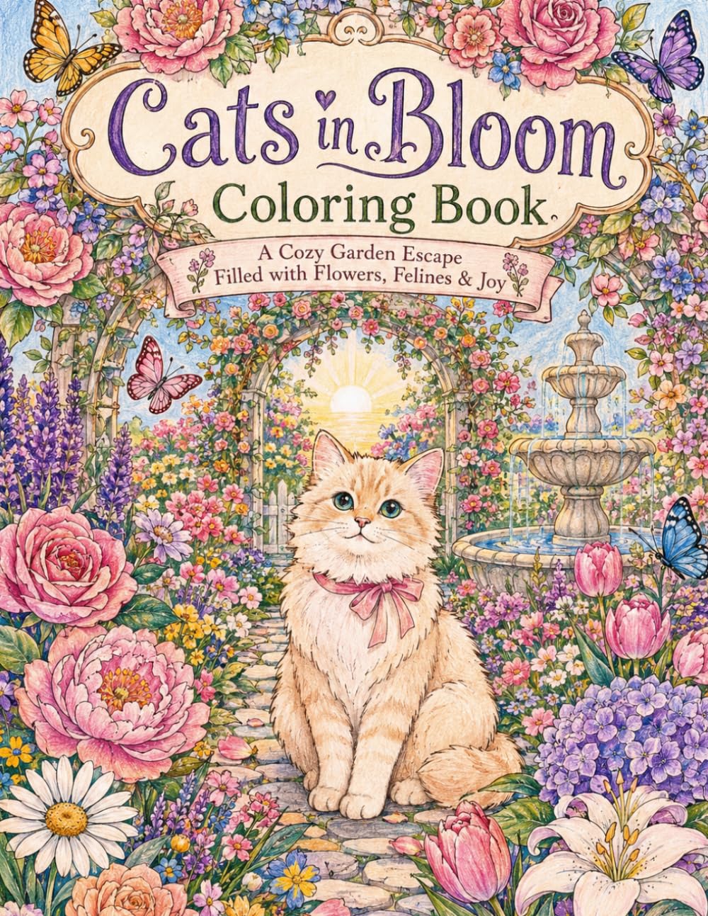 Cats in Bloom Coloring Book: Adorable Cats Surrounded by Beautiful Blooming Flowers