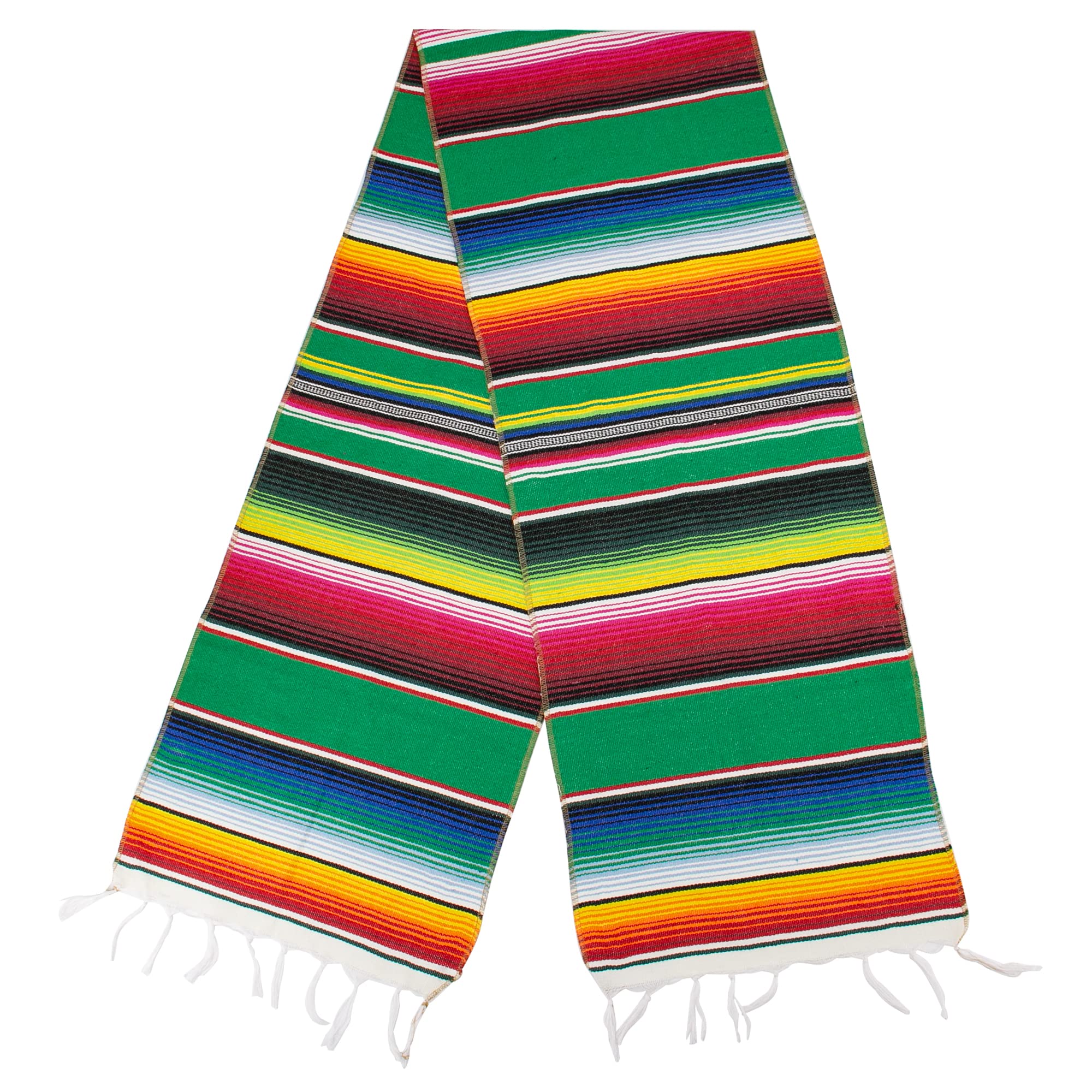 Time To Sparkle Green Mexican Serape Table Runner 14 X 84 Inches For Mexican Fiesta Decorations Wedding Outdoor Picnics Dining Table Hand Woven Cotton Table Runner With Fringe