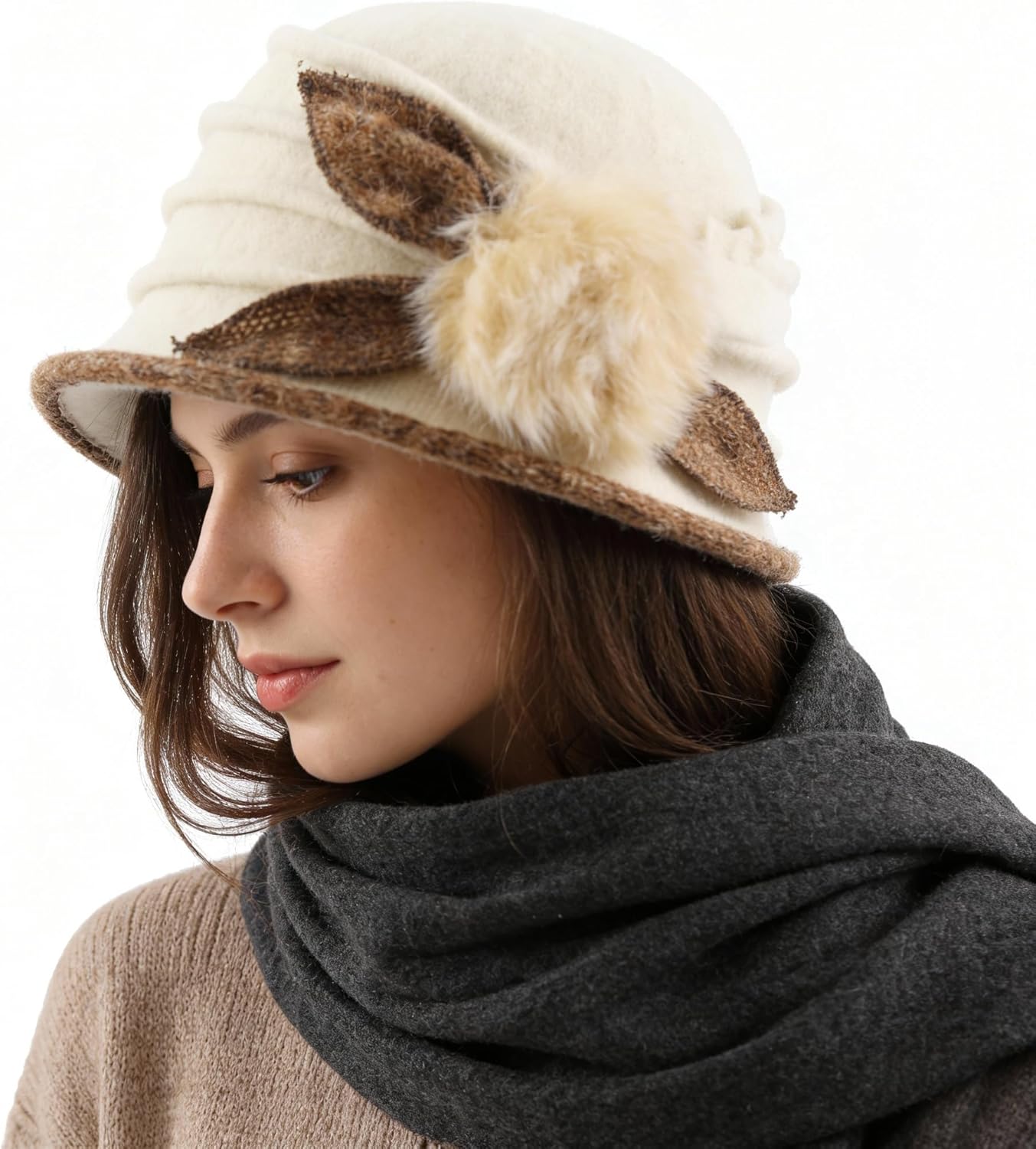 Women Vintage Felt Bucket Hat Winter Wool Dress Beret Hat