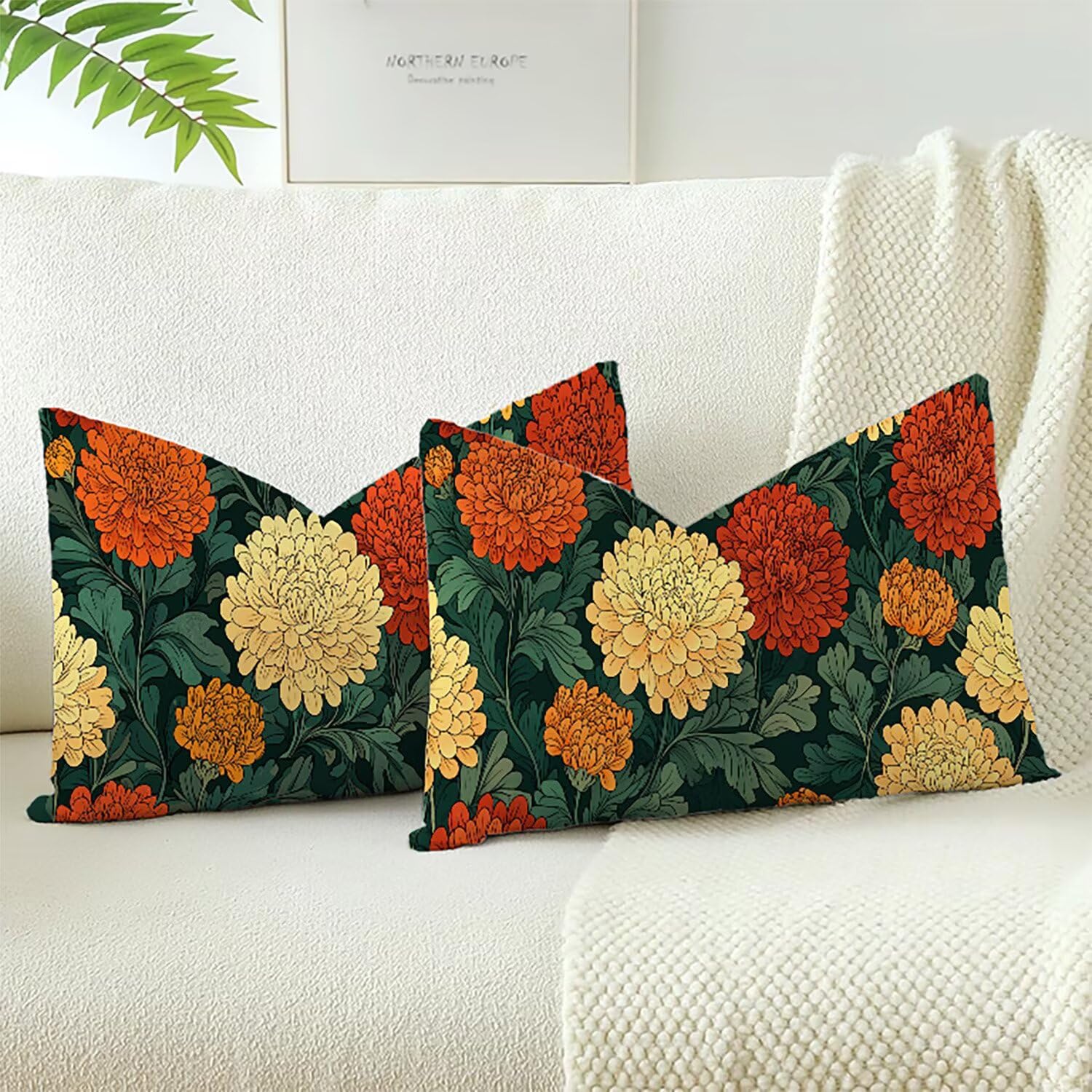 Taies d'oreiller velours douces et lavables 70x40cm fleurs rétro