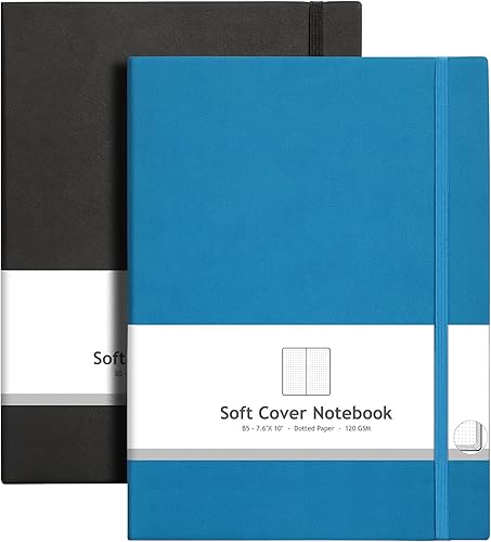 Miniatura 8 de AHGXG Paquete de 2 cuadernos B5 con cuadrícula de puntos (7.6 x 10 pulgadas) con papel grueso de puntos de 4.23 ozm, cubierta de cuero suave, total