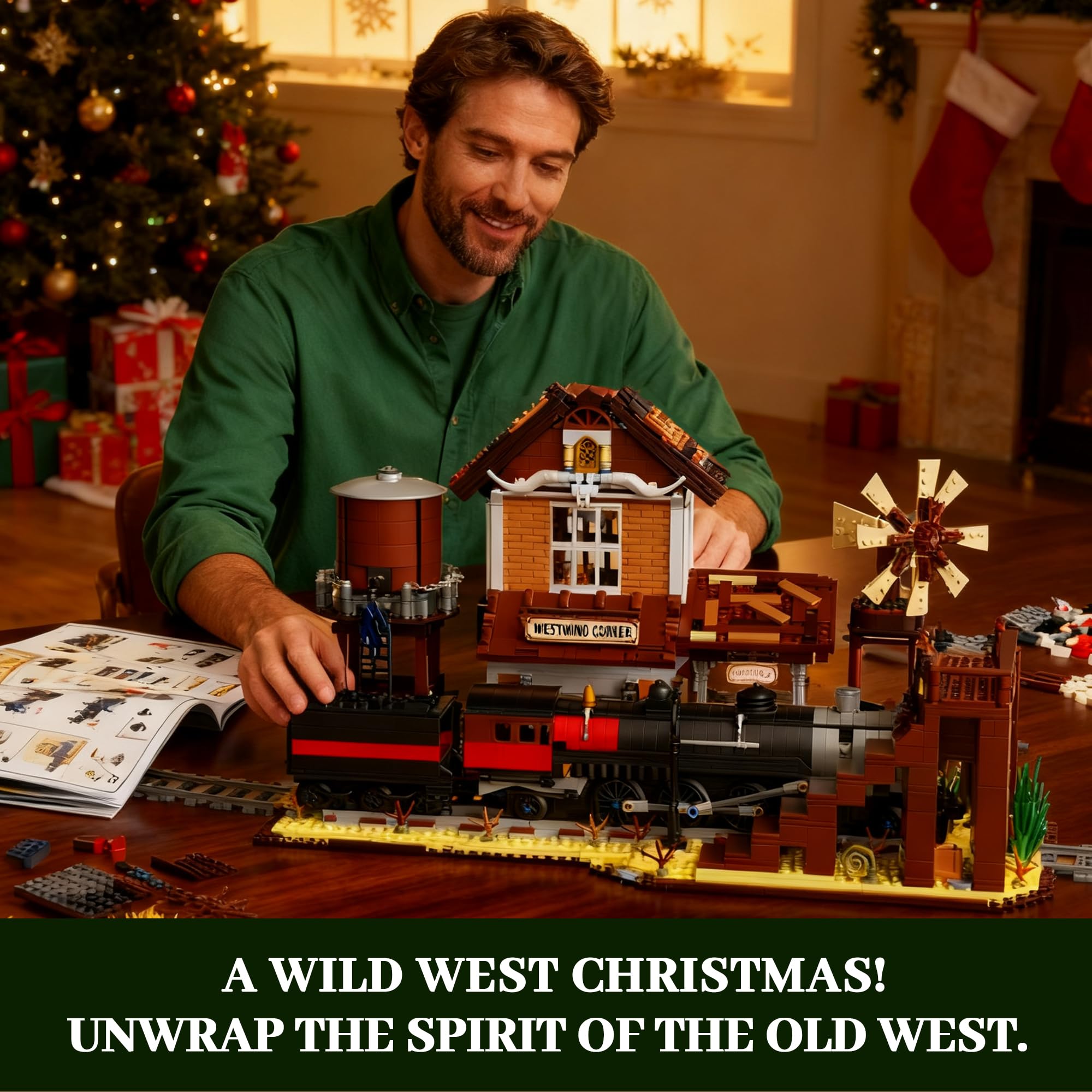 Mavo brix Set di Costruzione Stazione Ferroviaria Western per Adulti, 3885 Pezzi Modello di Treno a Vapore del Far West con Stazione, Set da Collezione Decorativo per Adulti e Ragazzi 14+