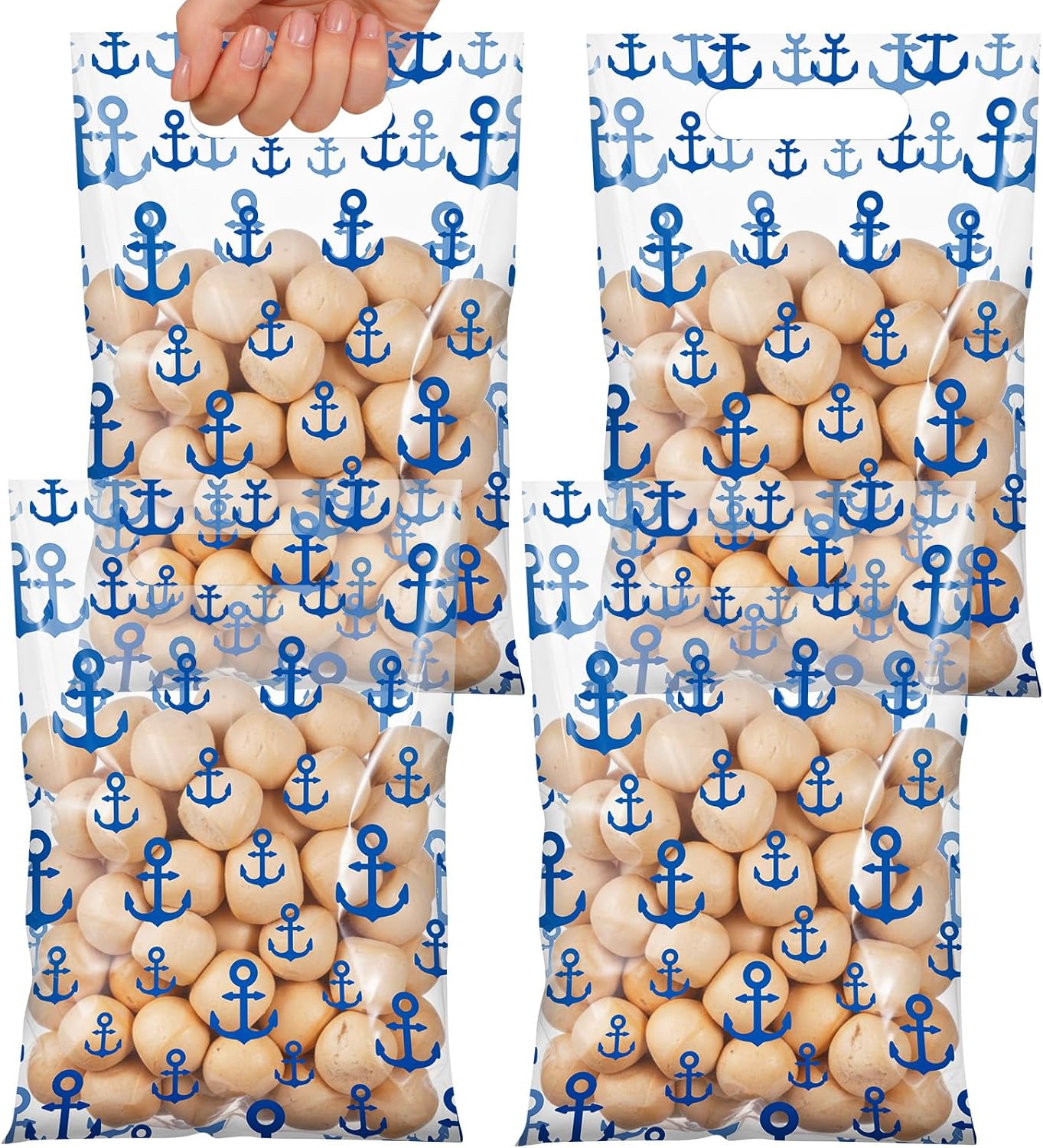 Funrous 50 Pcs Nautical Gift Bags Bulk Plastic Cruise Party Favor Bags Nautical Anchors Goody Candy Treat Bag for Cruise Beach Themed Birthday Baby Shower Party Decoration