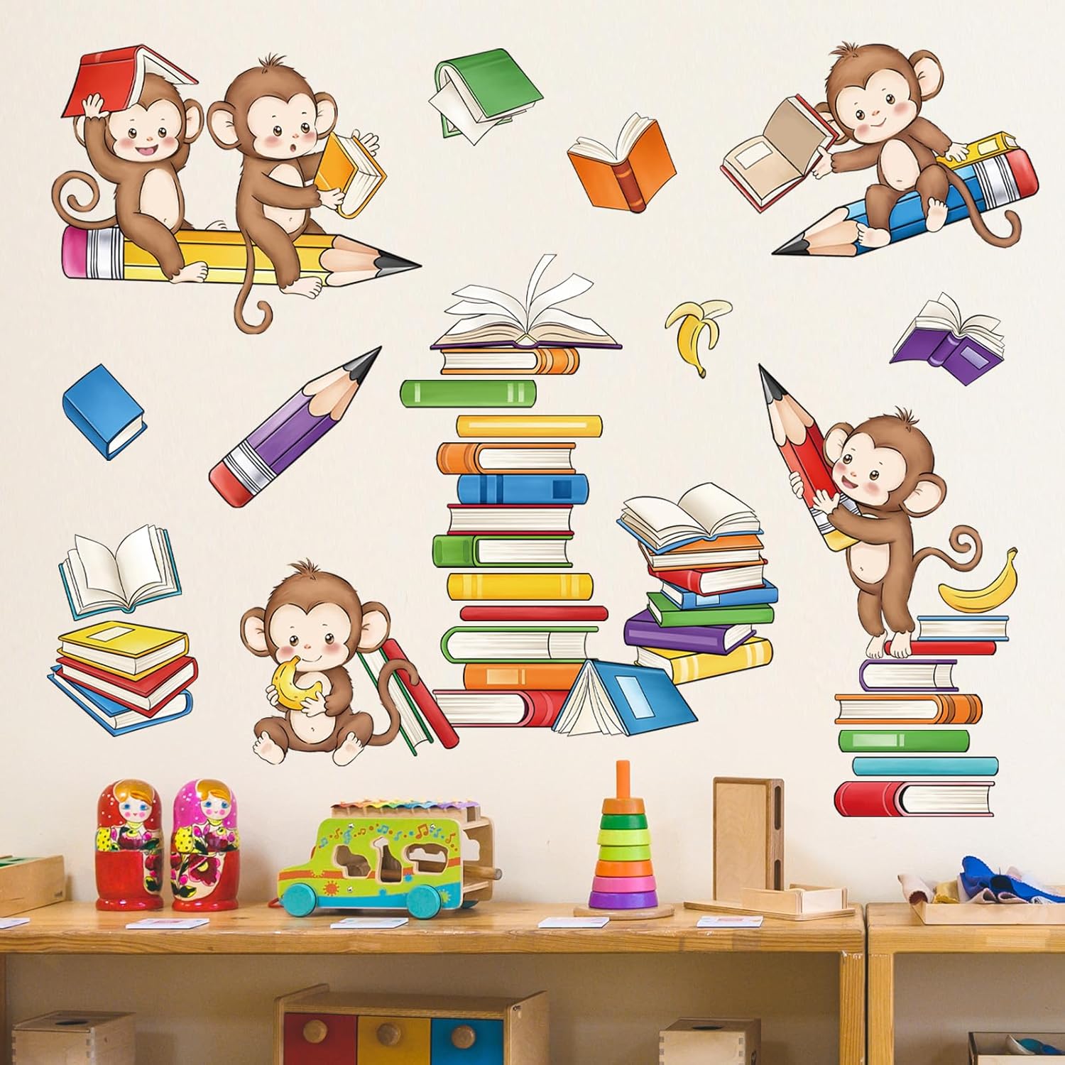 decalmile Monkey Reading Books Wall Decals Animal Educational Wall Stickers Baby Nursery Kids Bedroom Playroom Classroom Wall Decor 4 81ZyCinRdlL. AC SL1500