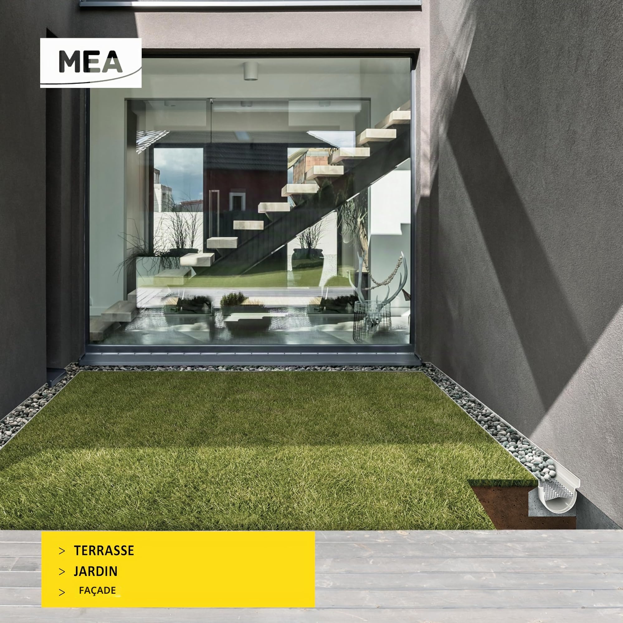 MEA Pack de 3 Caniveaux Extérieurs Décoratifs DECOSTONE – Tôle Perforée en Acier Galvanisé – Évacuation des Eaux ou Passage de Câbles – Passage Piéton – Largeur utile 10 cm