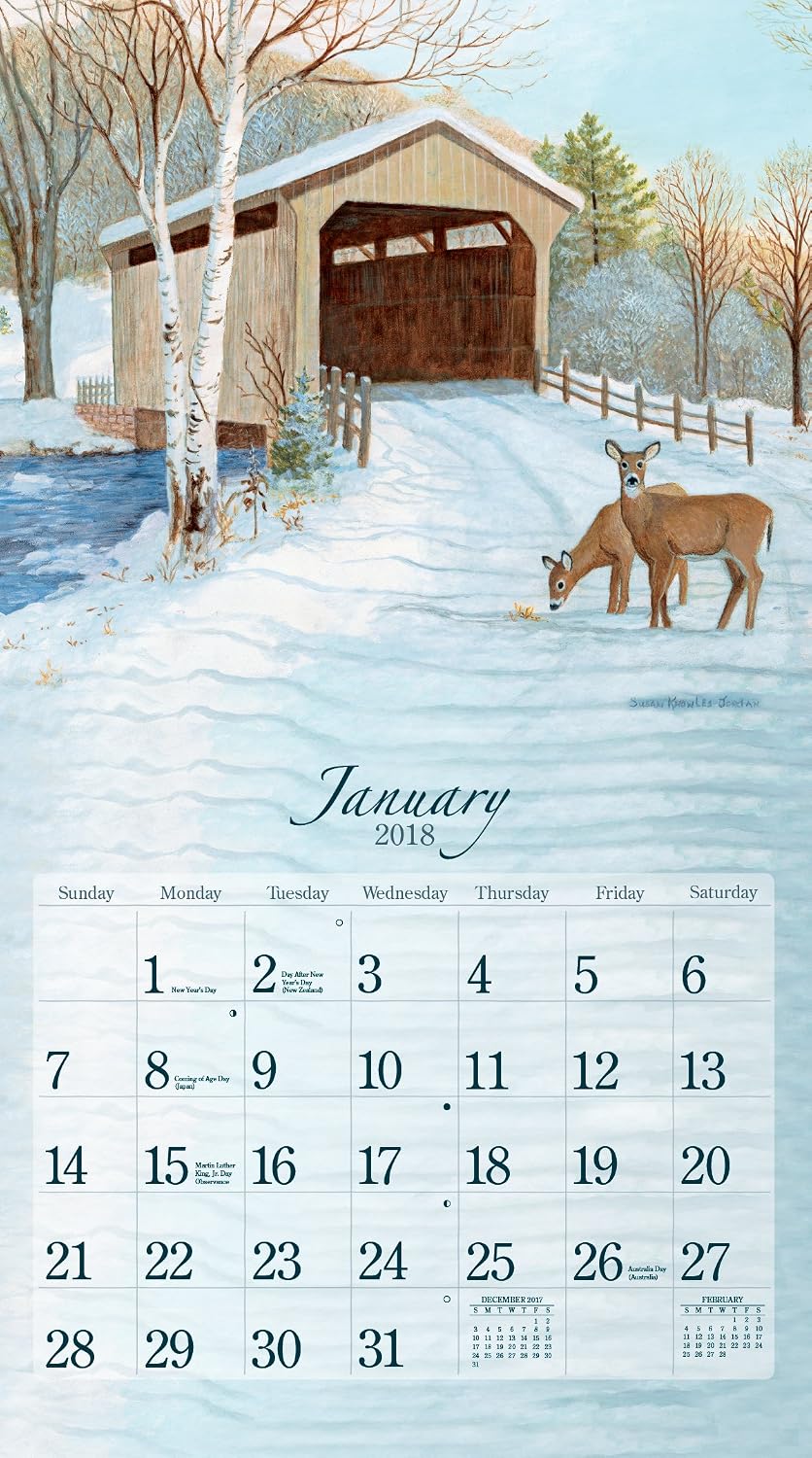 LANG - 2018 Wall Calendar -"Covered Bridge", Artwork by Persis Clayton Weirs & Susan Knowles Jordan ´ - 12 Month - Open 13 3/8" X 24"
