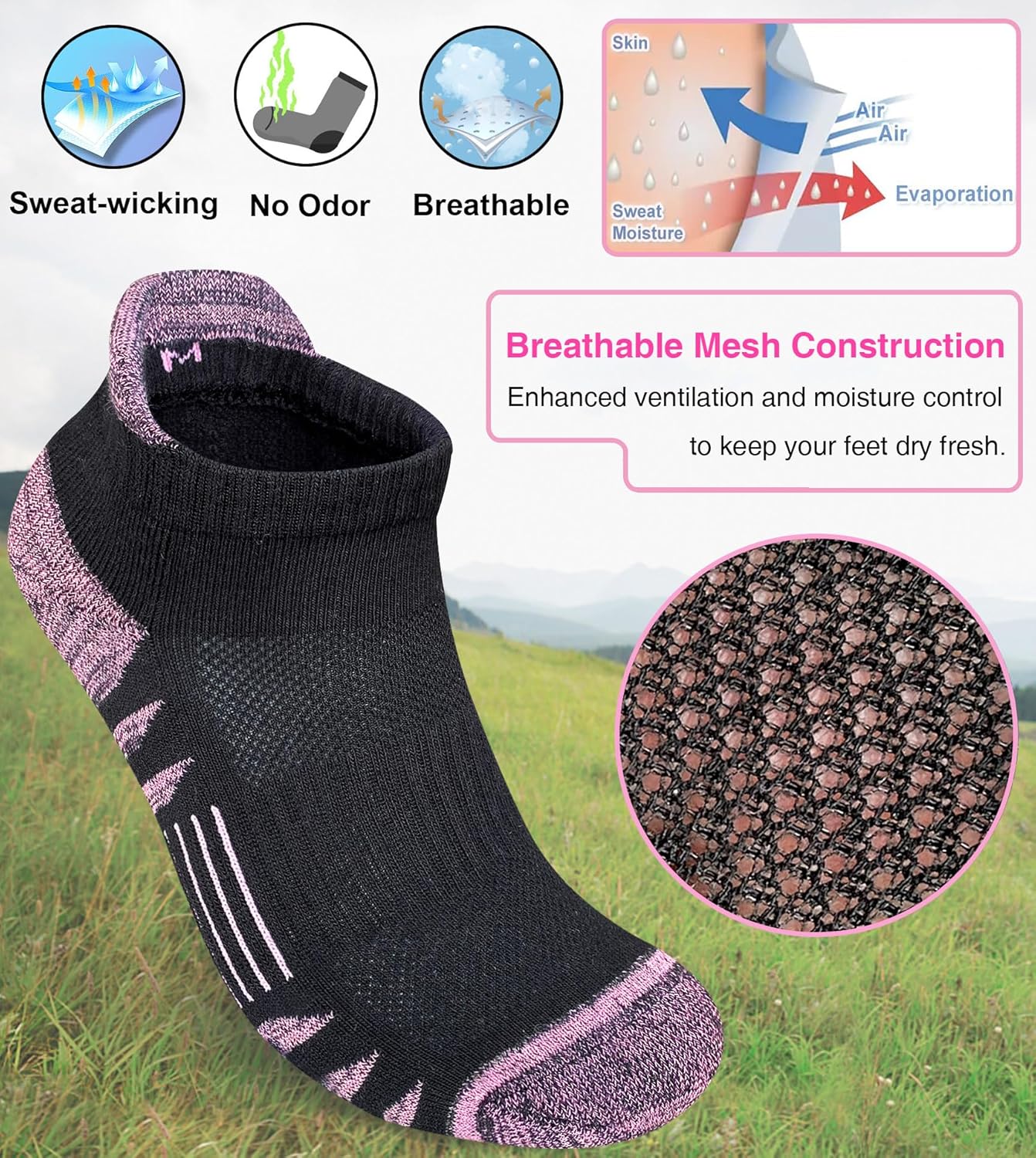 Womens Ankle Anti-blister Thick Cushioned Wicking Odor Resist Athletic Running Socks 5 Pairs - Image 4