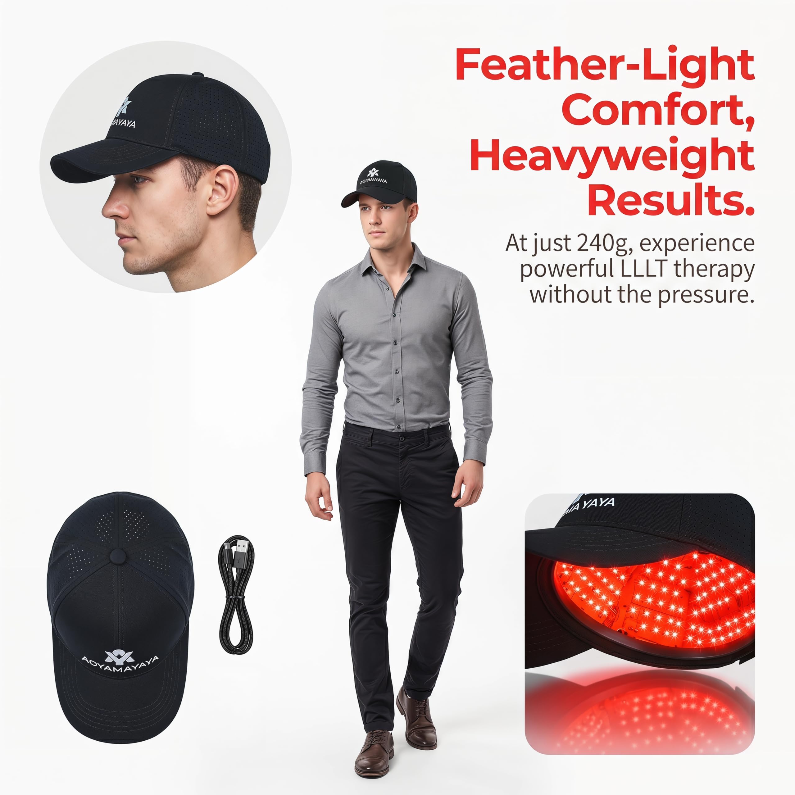 AOYAMA YAYA Laser Hair Cap Growth Helmet Laser hair growth promoting device, 312 Laser Diodes, 650nm Wavelength, with Transport Box and Powerbank
