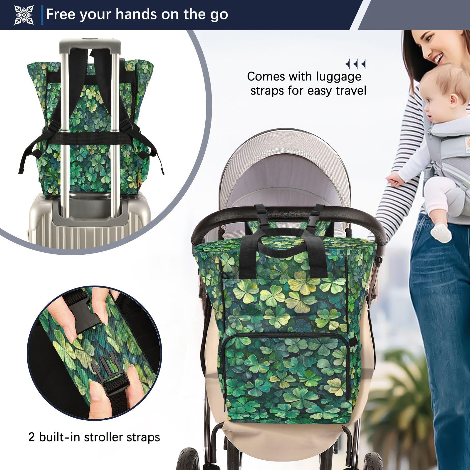 TréBoles Verdes Hoja Natural Mochilas de Pañales para Gran Capacidad Pañal Bolso Mochila para Viajar al Aire Libre Mamá y Papá