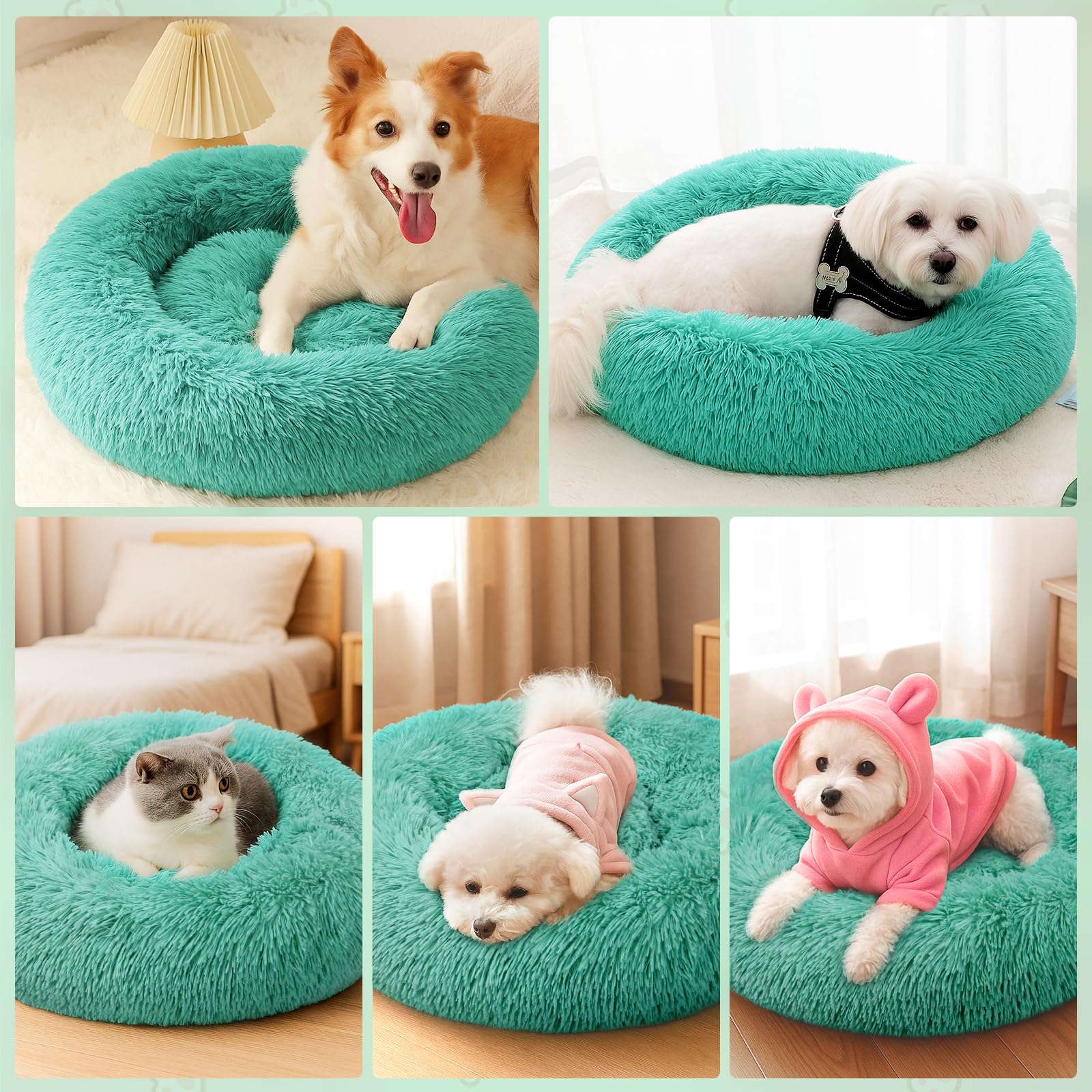 MDDK DY Cuscino per cani, Cuccia Cane interno Morbida Rotonda, Anti-ansia e soffice cuccia gatto, Base Antiscivolo e Lavabile, 60 cm Verde Scuro