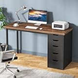 Tribesigns Computer Desk with 5 Drawers, 47 inches Rustic Brown Home Office Desk with Storage, Modern Simple Laptop Desk Study Writing Table for Small Spaces (1, Brown+Black)