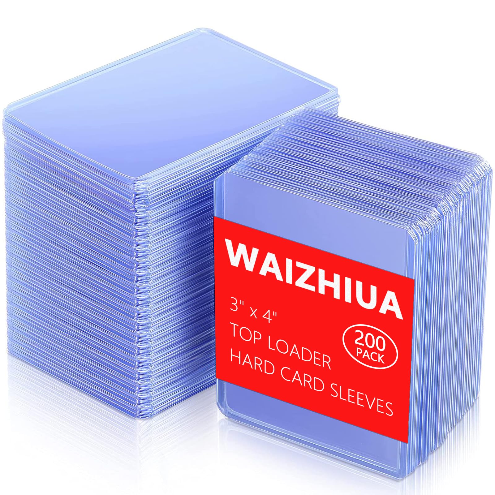 WAIZHIUA 200Pcs 3x4 Top Loaders Clear Card Sleeves, 35pt Rigid Thick 76x101mm Standard Size Toploader Card Protectors for MTG Hockey Golf Sports Cards (Pack of 200)