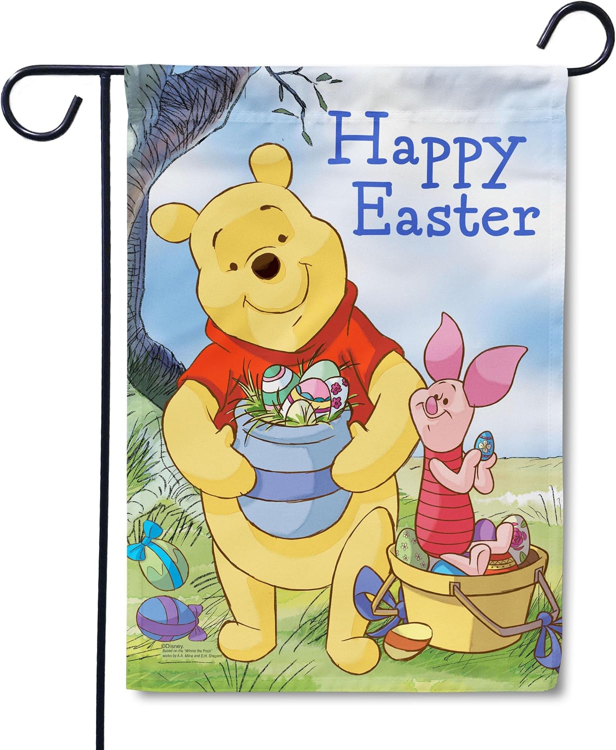 Flagology, Disney Winnie the Pooh and Piglet Easter Fun – Garden Flag 12" x 18", Outdoor Flag, Exclusive Premium Fabric, Officially Licensed Disney, Easter Decorations, Spring Décor