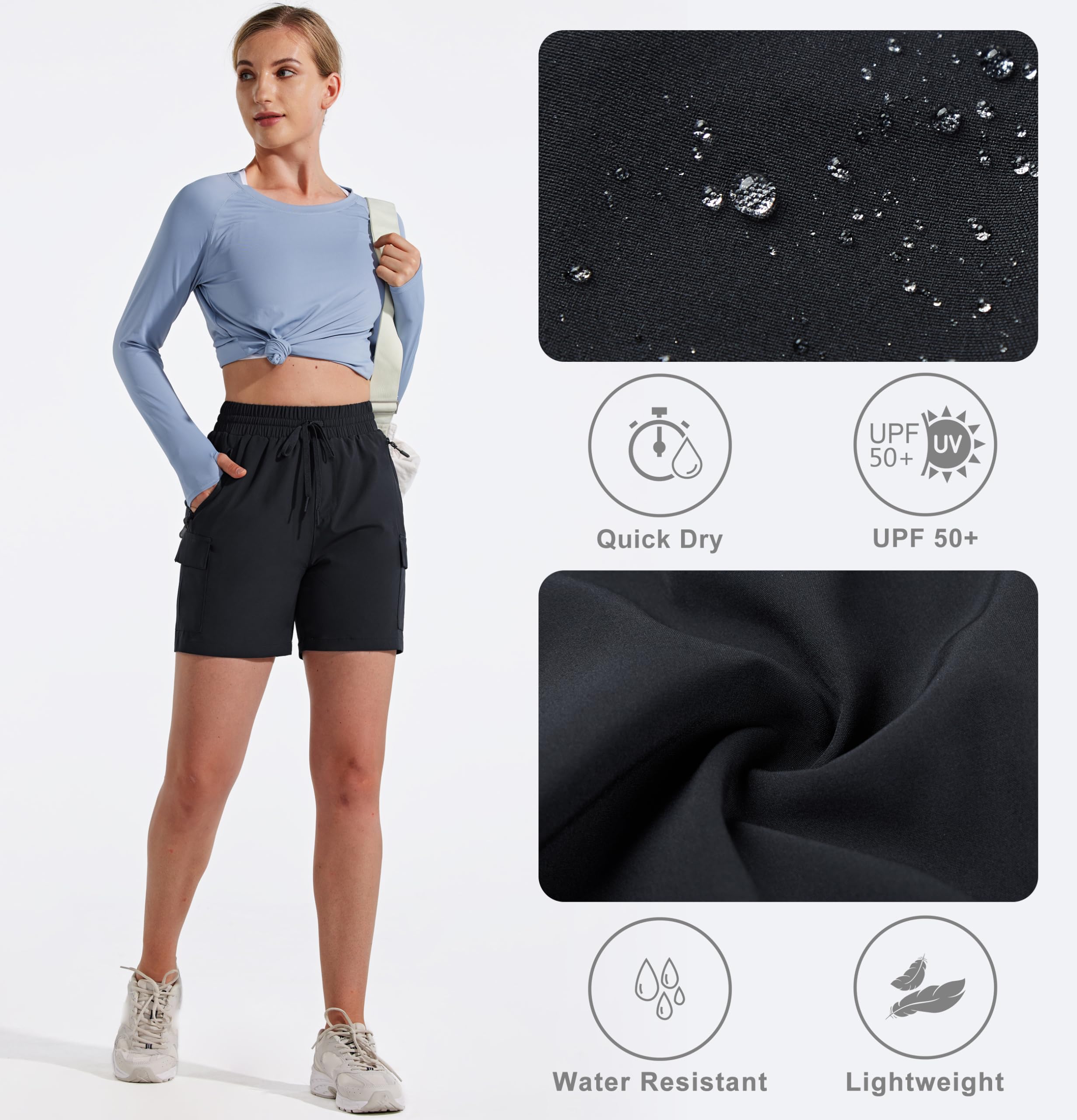 MASKERT Short Randonnée Femme Pantalon Outdoor Cargo Shorts Sports Running Stretch Summer Bermuda Décontracté Golf Shorts avec Poches
