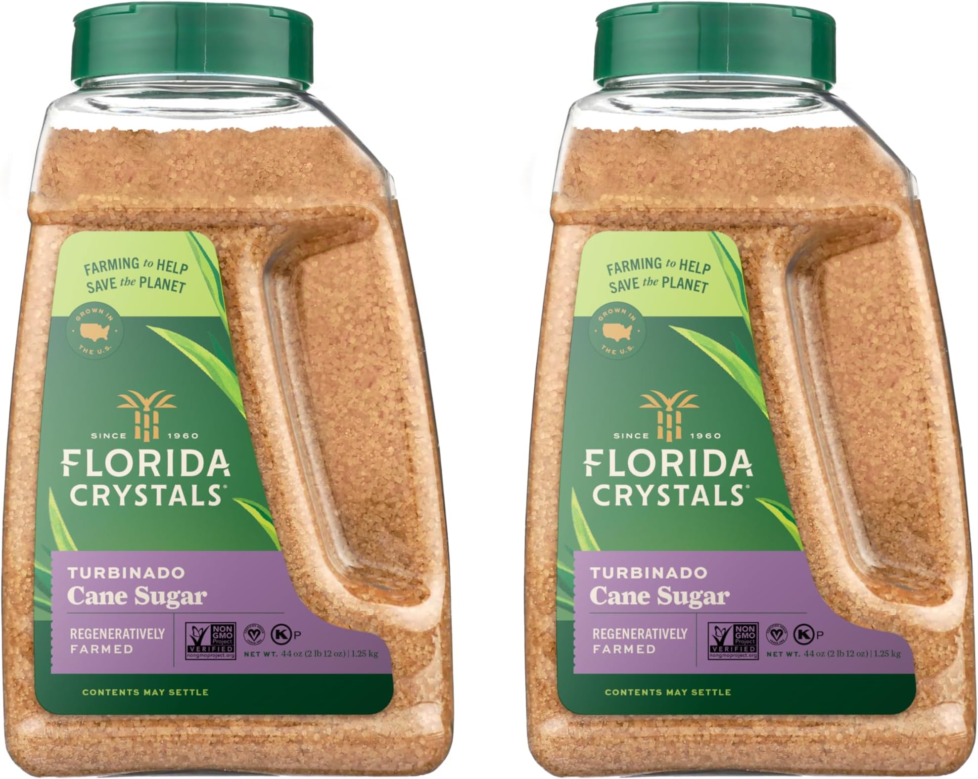 Florida Crystals Turbinado Cane Sugar, 44 oz (3 lb) Jug (Pack of 2)