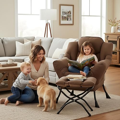 Miniatura 257 de Welnow Silla Lazy con otomana, moderna silla de descanso con reposabrazos y un bolsillo lateral, sillón para sofá de ocio, sillón de lectura