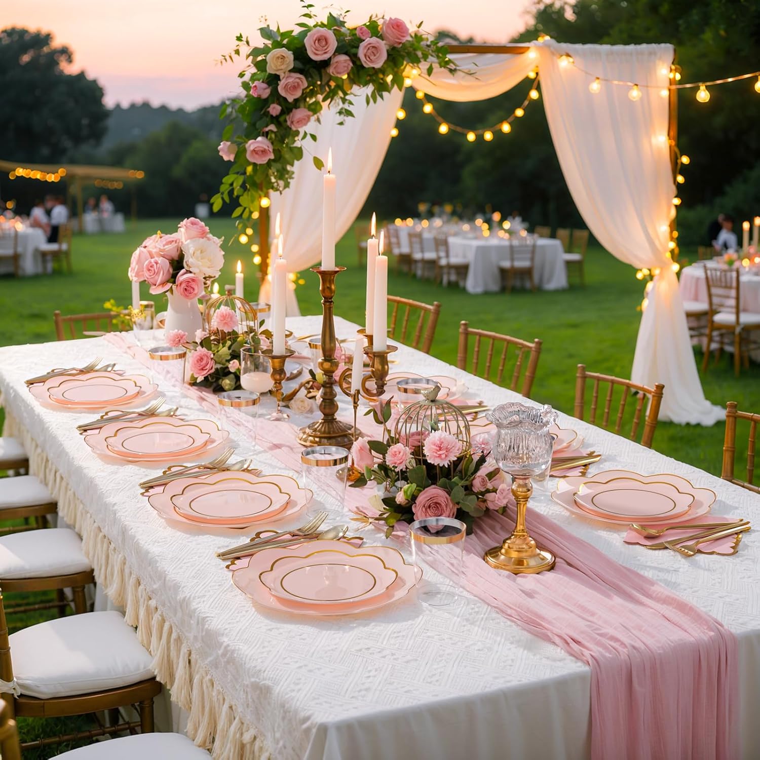 WONDERFUL 350PCS Pink Plastic Plates for Party Plates Disposable Heavy Duty Pink Gold Wedding Plate High End Plastic Dinnerware Sets for 50 Guests - Plate and Cups and Wedding Napkins Sets Large Party - Image 4