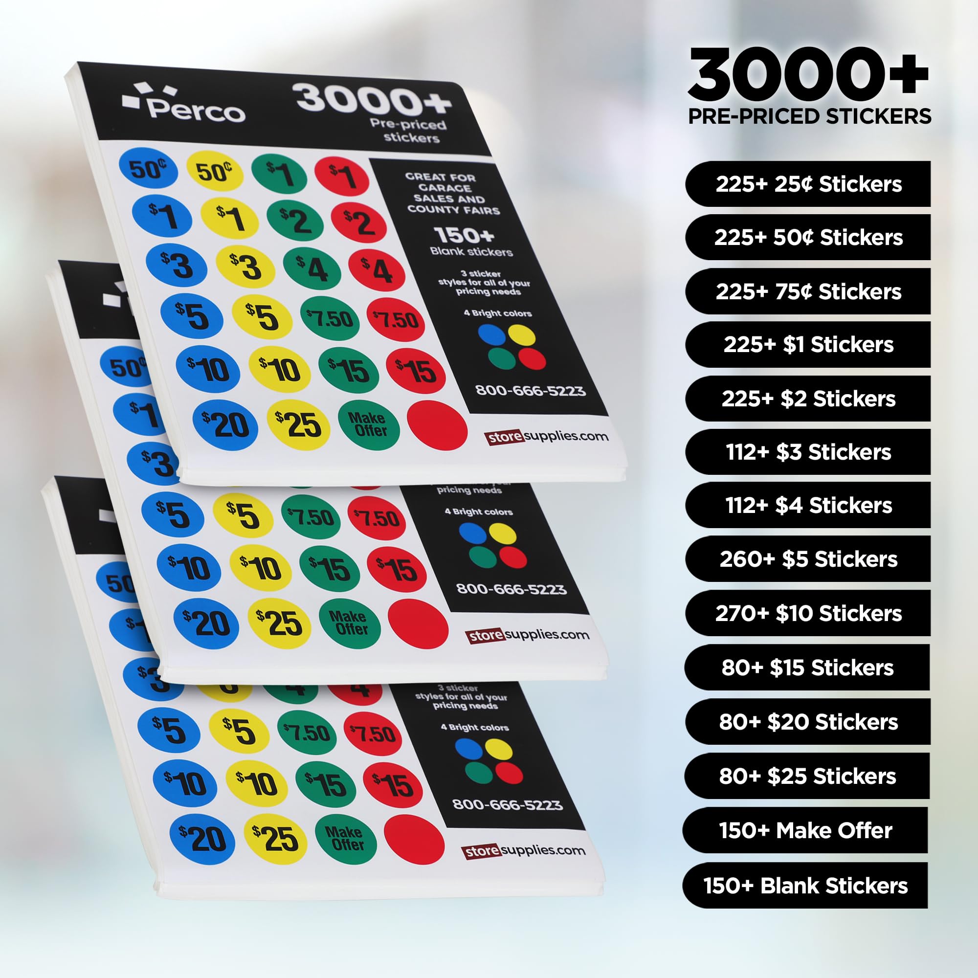 Perco Etiquetas de venta de garaje - 70 hojas, 3,000 pegatinas de precios