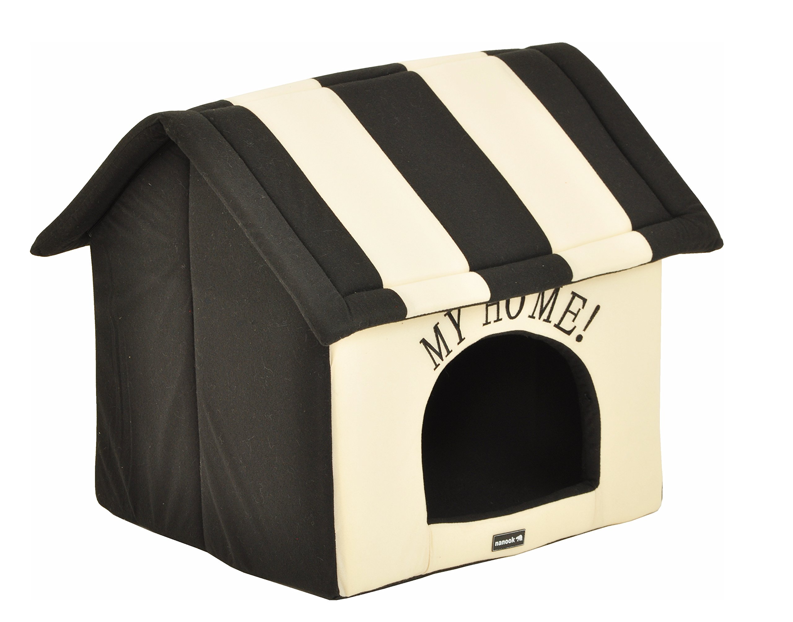 nanook Hundehöhle Katzenhöhle XL Hundebett Katzenbett Hundehaus faltbar flauschig kuschelig (Schwarz Beige, 60cm)