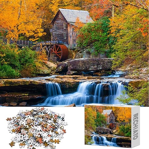 1000 piezas para molino de molienda de Glade Creek durante el otoño, rompecabezas de otoño para adultos de 1000 piezas en adelante, rompecabezas de