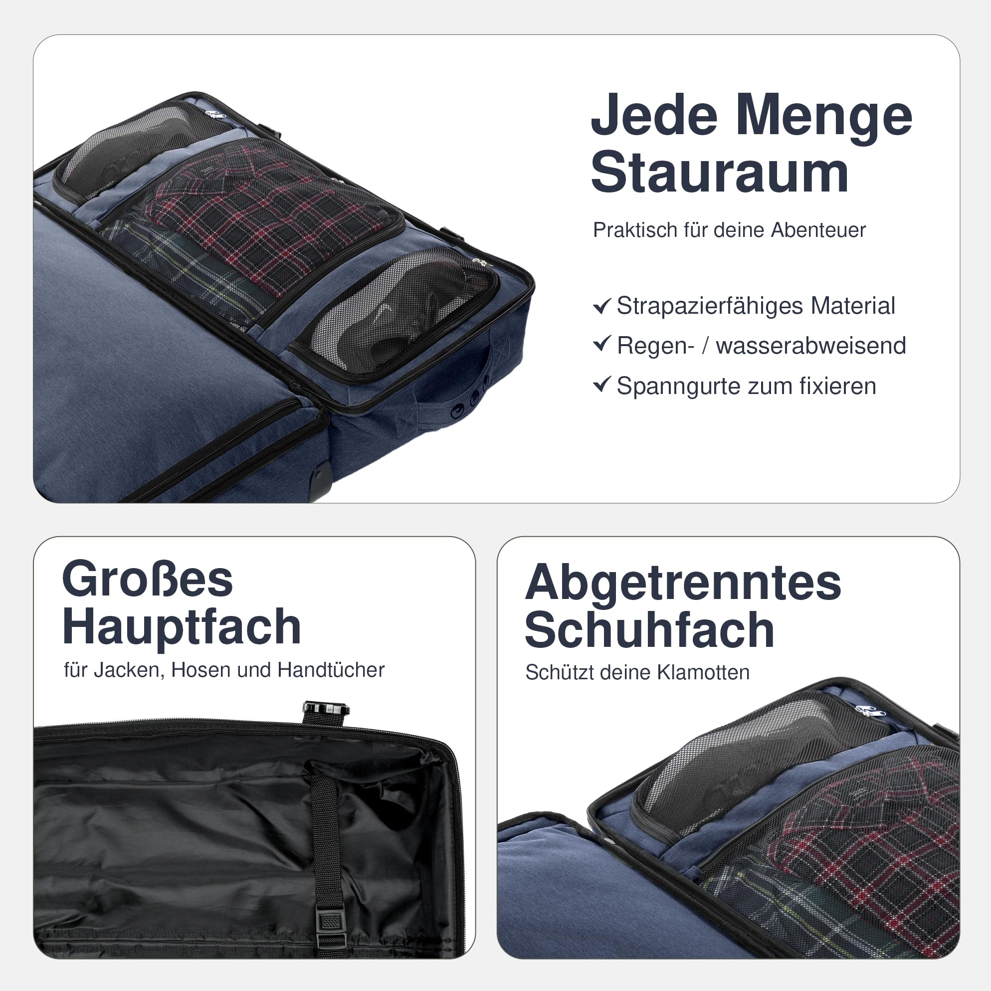 Große Reisetasche mit 2 Rollen Kane Rollkoffer 80 cm Koffer Sporttasche Reise-Trolley, recyceltes Meeresplastik