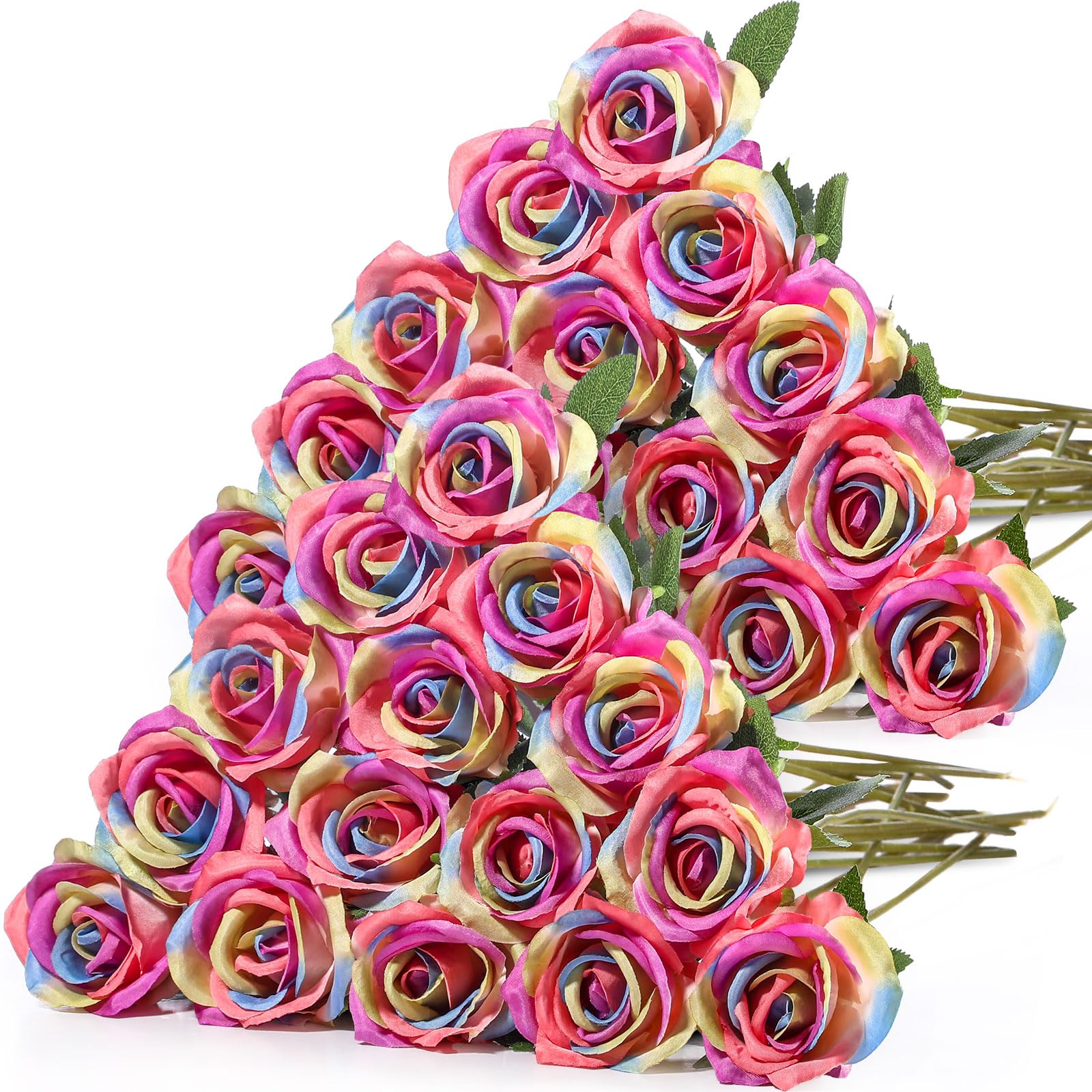 Hotop 40 Pcs Rainbow Artificial Roses