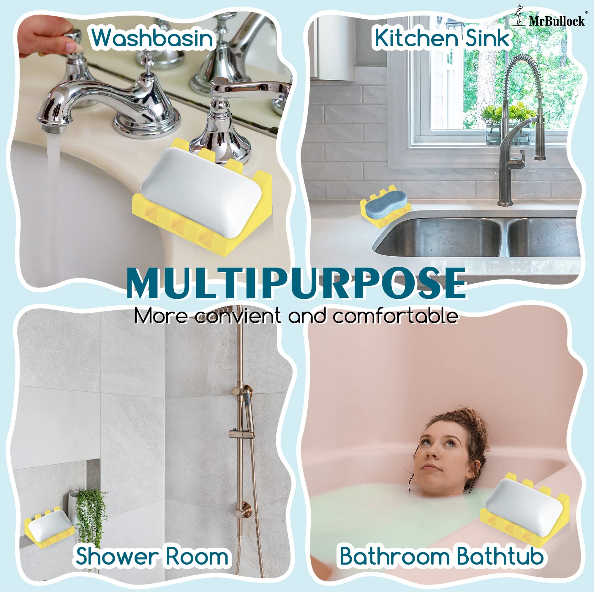 Jabonera de silicona con drenaje, jabonera para ducha, barra de cascada, bandeja de jabón con drenaje para accesorios de baño y cocina (amarillo, 2)