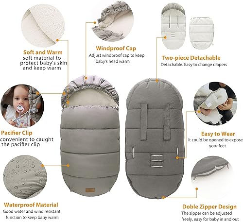 Miniatura 4 de LAT - Saco de dormir para bebé, universal, impermeable, para clima frío, saco de dormir para bebés, saco de dormir para recién nacido, grueso y