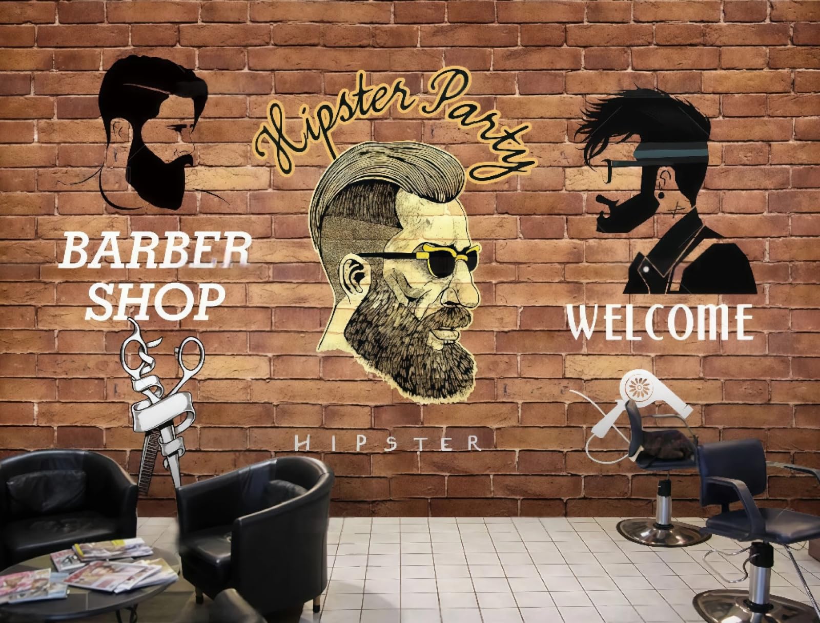 XDOUBAO Wallpaper Fashion Brick Wall Hand-Painted Trendy Hairdressing Theme Afternoon Tea Western Restaurant Background Wall Wallpaper Coffee Shop Mural,3D,430x300cm