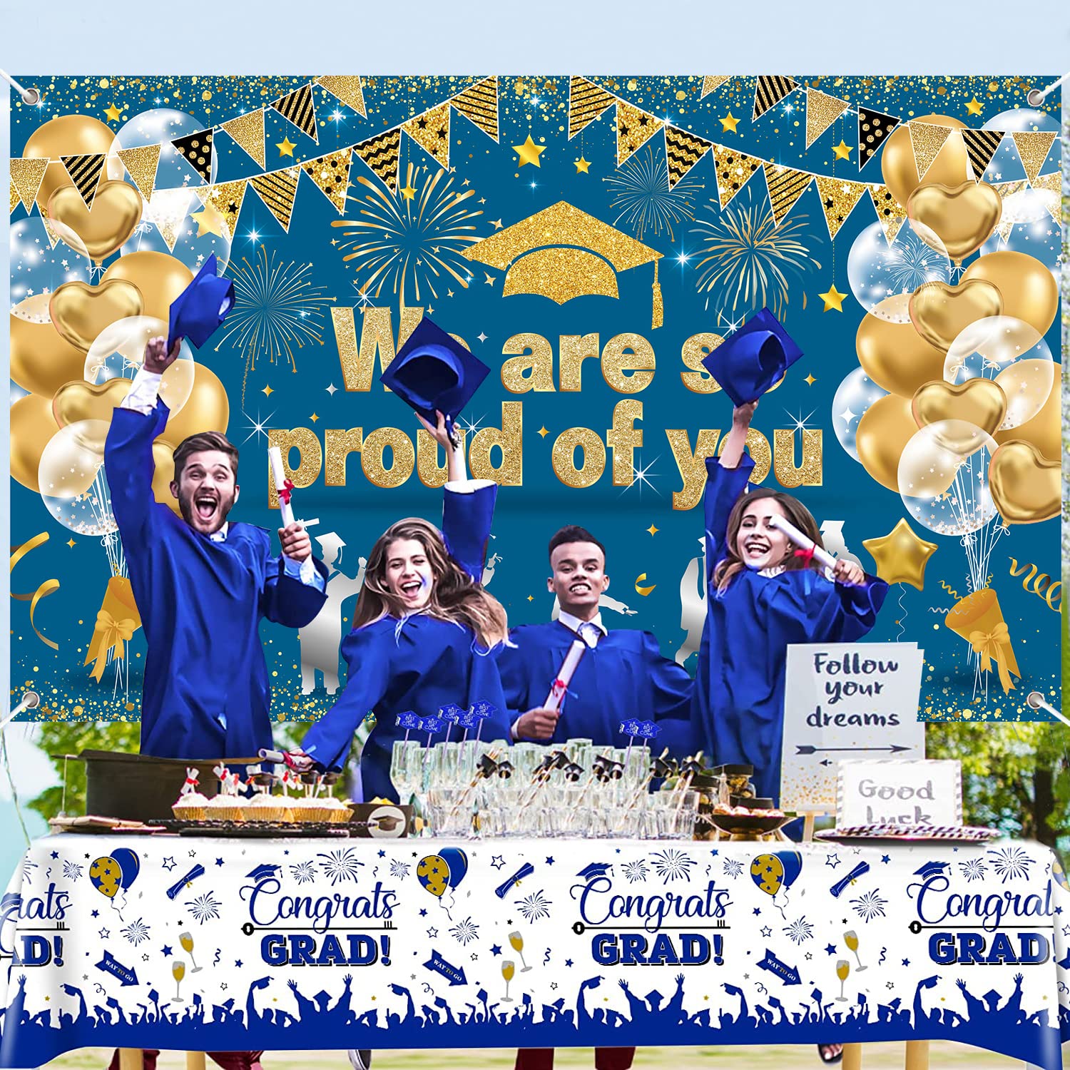 Banner Di Laurea 2023 - Rosso Bianco Blu - Congratulazioni Grad Bandiera - 14 Ritagli 16x21 Cm - Decorazione Festa Diploma