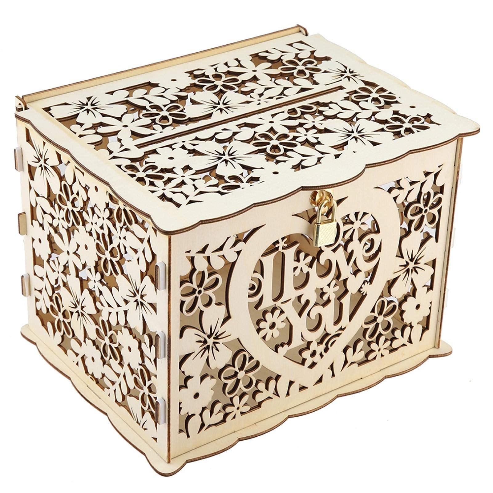 DIY Houten Bruiloftsbrievenbus, Bruiloftskaartendoos, Houten Bruiloftsbrievenbus, Brievenbus, Bruiloftsbrievenbus met Slotsleutel voor Receptie Bruiloft Verjaardag Feestdecoratie(JM01617