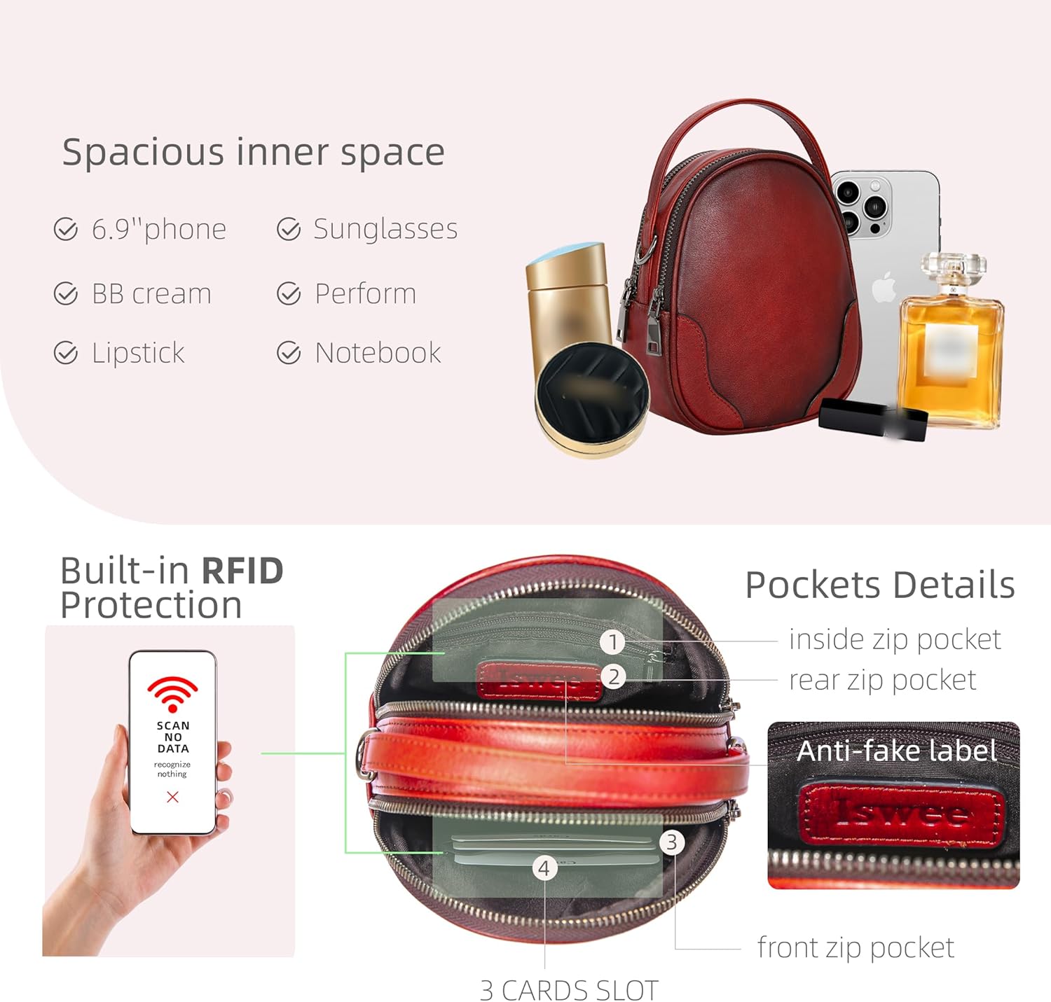 Iswee Small Crossbody Bags for Women Travel Leather Shoulder Bag Mini Purses and Handbags Designer Satchel Ladies Hand Bag