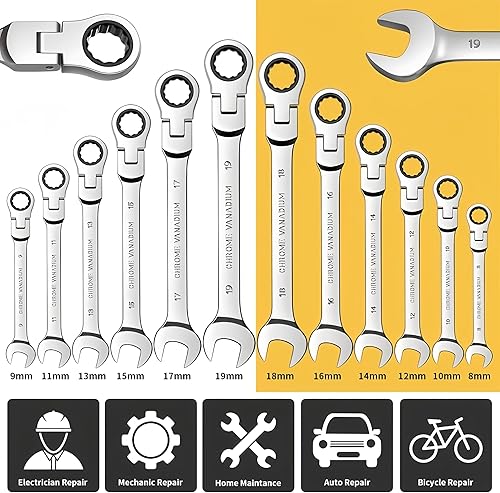 Miniatura 4 de Juego de llaves de trinquete, 16 piezas, kit de llaves combinadas multifuncionales métricas de 0.236-0.866 in, acero al cromo vanadio, llaves de