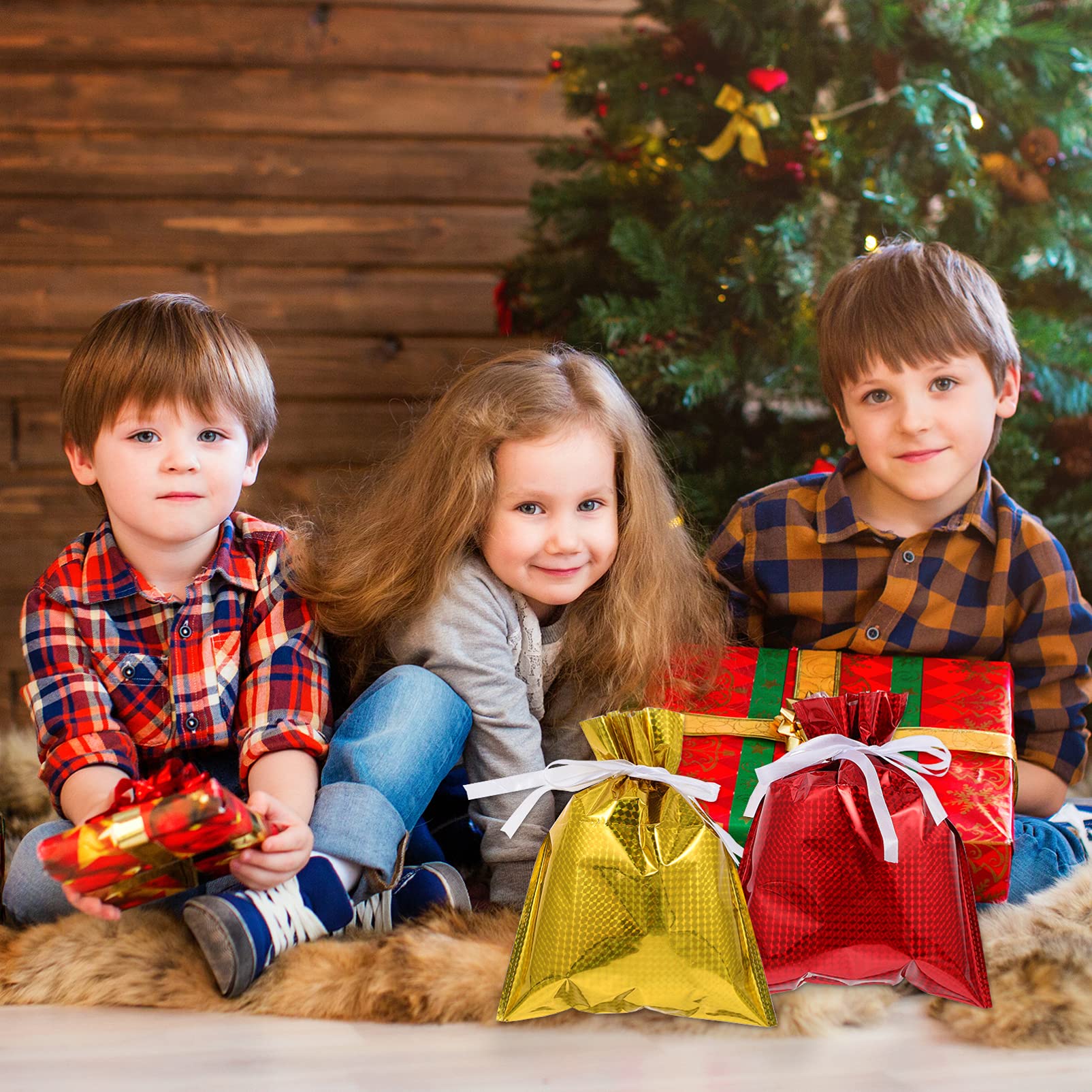 minkissy 5pcs Christmas Present Storage Drawstring Pouches for Candy and Snacks Wrap for Holiday Favors