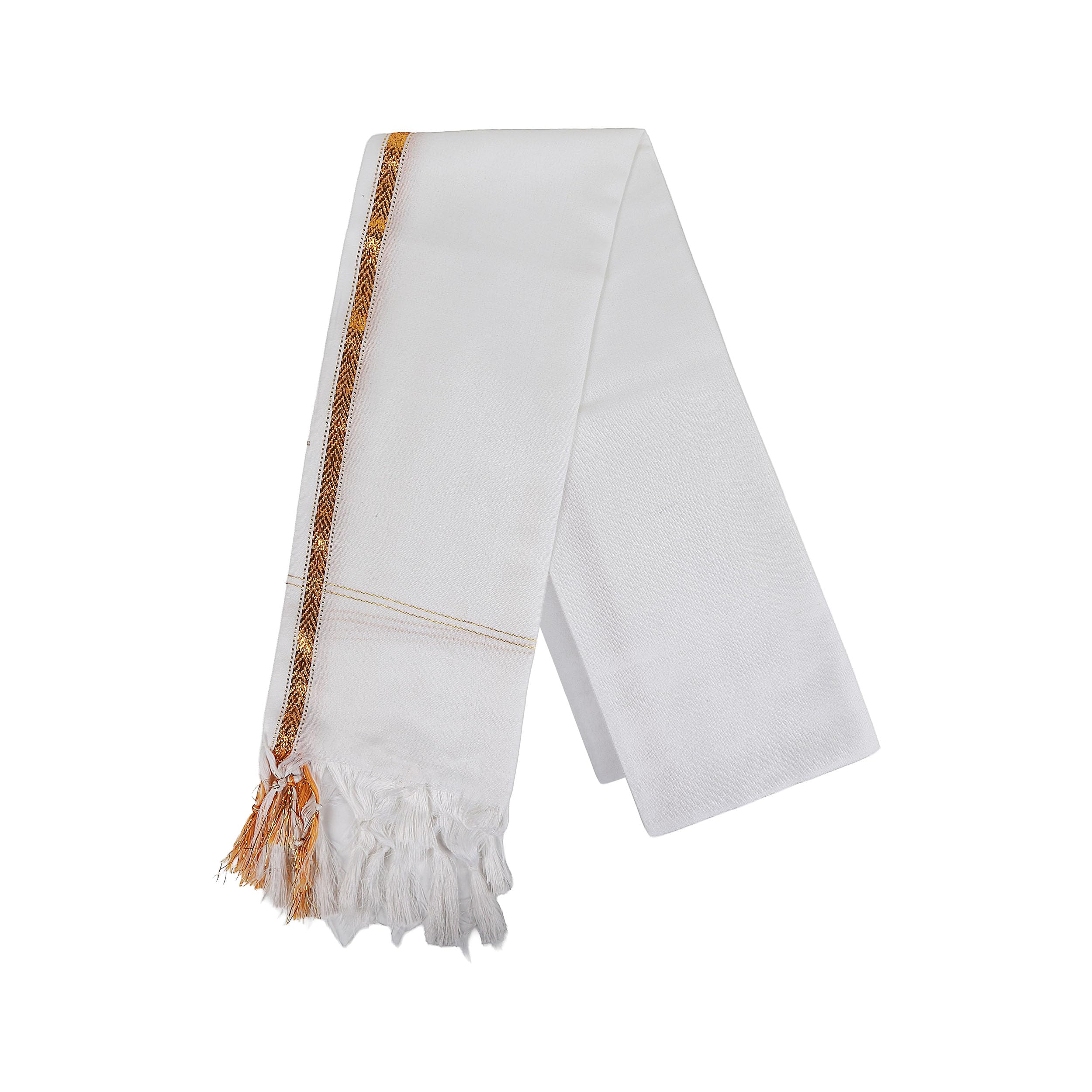 Men's Traditional Wedding Collection Zari Uparna/Khes/Stole/Dupatta For Pooja And Traditional Function Use It, [White, Size - 22×60 Inches, 1.60 Meter]-image-13