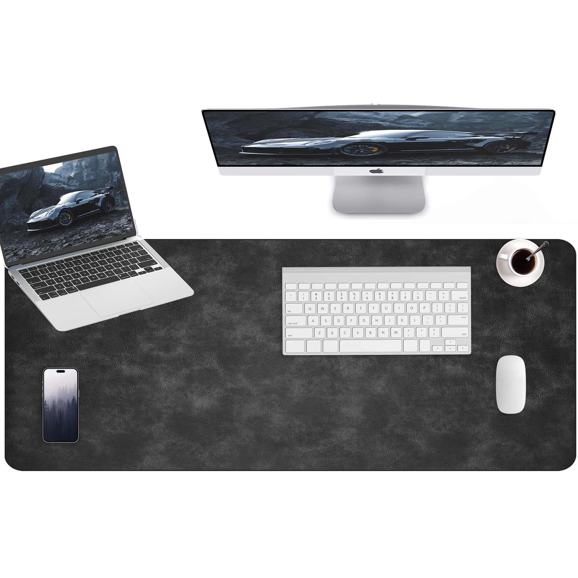 Large Desk mat, Double-Sided Desk mat, Waterproof PU Leather Desk pad Protector, Large Desk pad, Easy Clean Laptop Desk Writing Mat for Work/Home/Decor(Black 47" x 17")