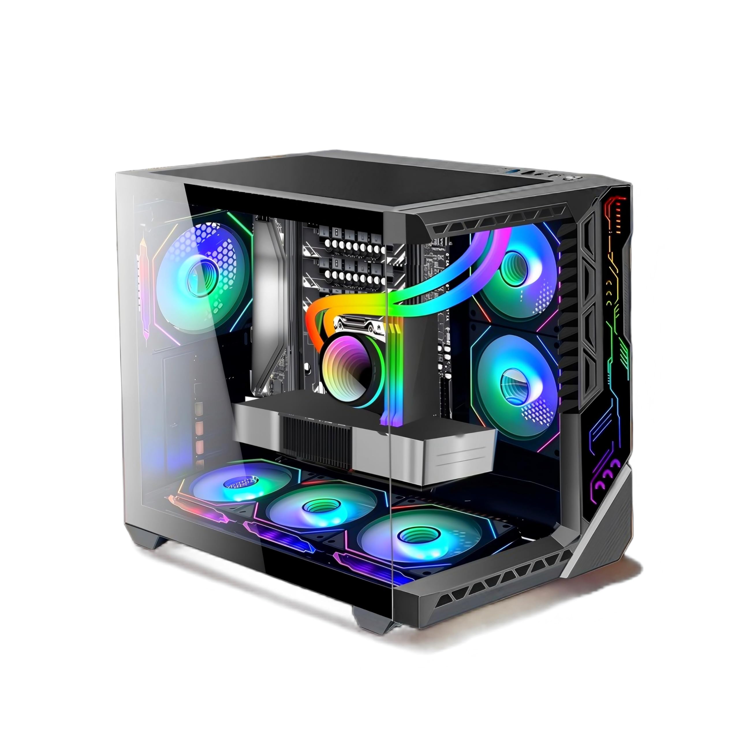 gaming pc case with 9pcs argb fans,mid-tower case control remote,type-c,atx case 360mm radiator support,pc atx case tempered glass front/side panel,computer case high-airflow black.