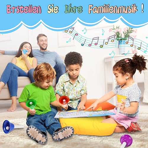 Miniatura 7 de Juego de campanas de mano, 8 notas musicales con 17 canciones, juguete musical, instrumento de percusión para niños pequeños, niños, para el día del