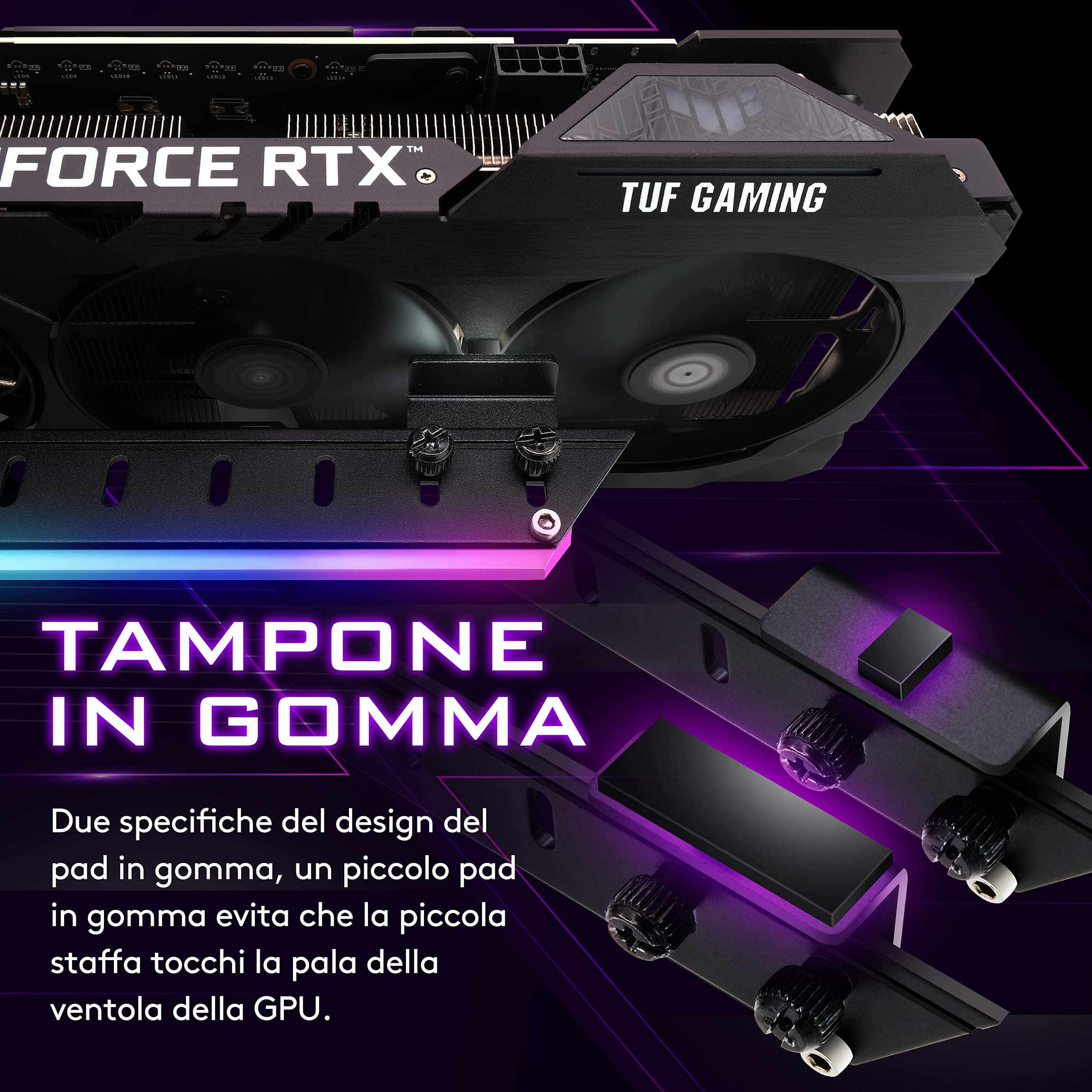 EZDIY-FAB Supporto GPU per Scheda Grafica con LED ARGB 5V 3 Pin-Bracket Anticurvatura per Schede Video,Compatibile con RX6700, RTX3090(Verificato)-Nero