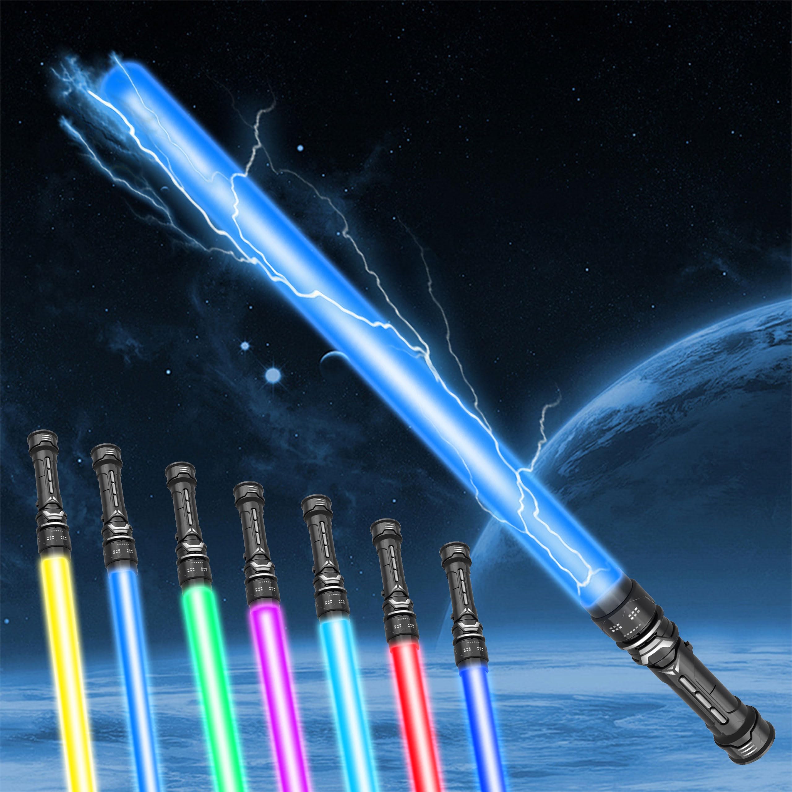 2 Packs Light Up Sword Bright Sword - 7 Colors LED Retractable Light Up Swords with Sound, Glow in The Dark Toys for Kids Sound Retractable Attachable Outdoor Games & Night Fun