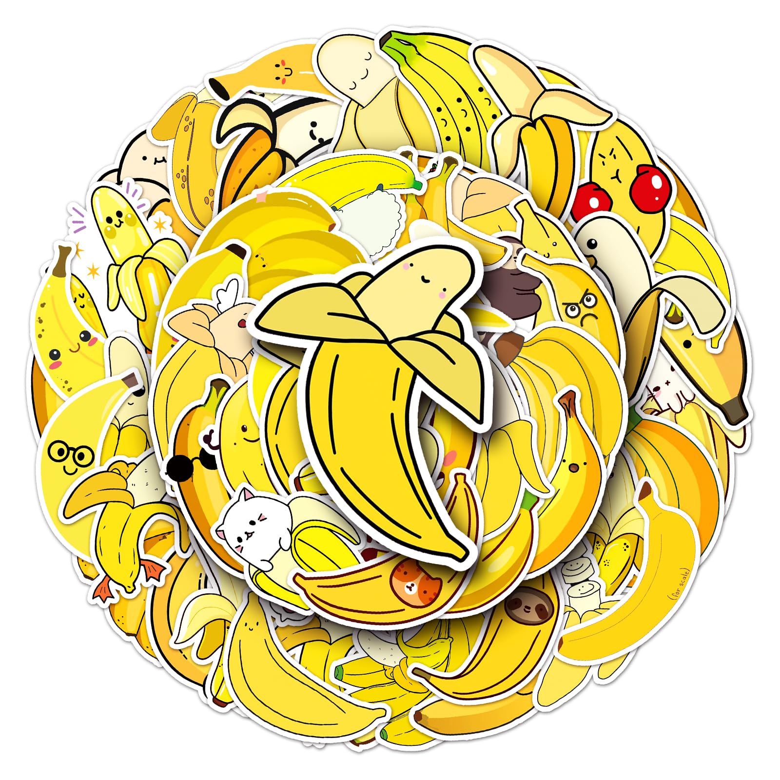 Banana Stickers Pack of 50, Cute Waterproof Vinyl Decals for Water Bottles Laptops Luggage Skateboards Phones