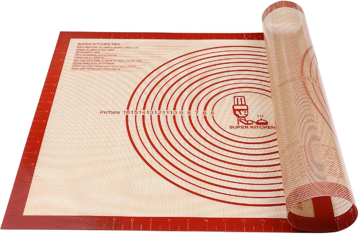 Non-Slip Silicone Pastry Mat Extra Large with Measurements 28''by 20'' for Baking Mat, Counter, Dough Rolling, Oven Liner,Fondant/Pie Crust by Folksy Super Kitchen (Red,20×28