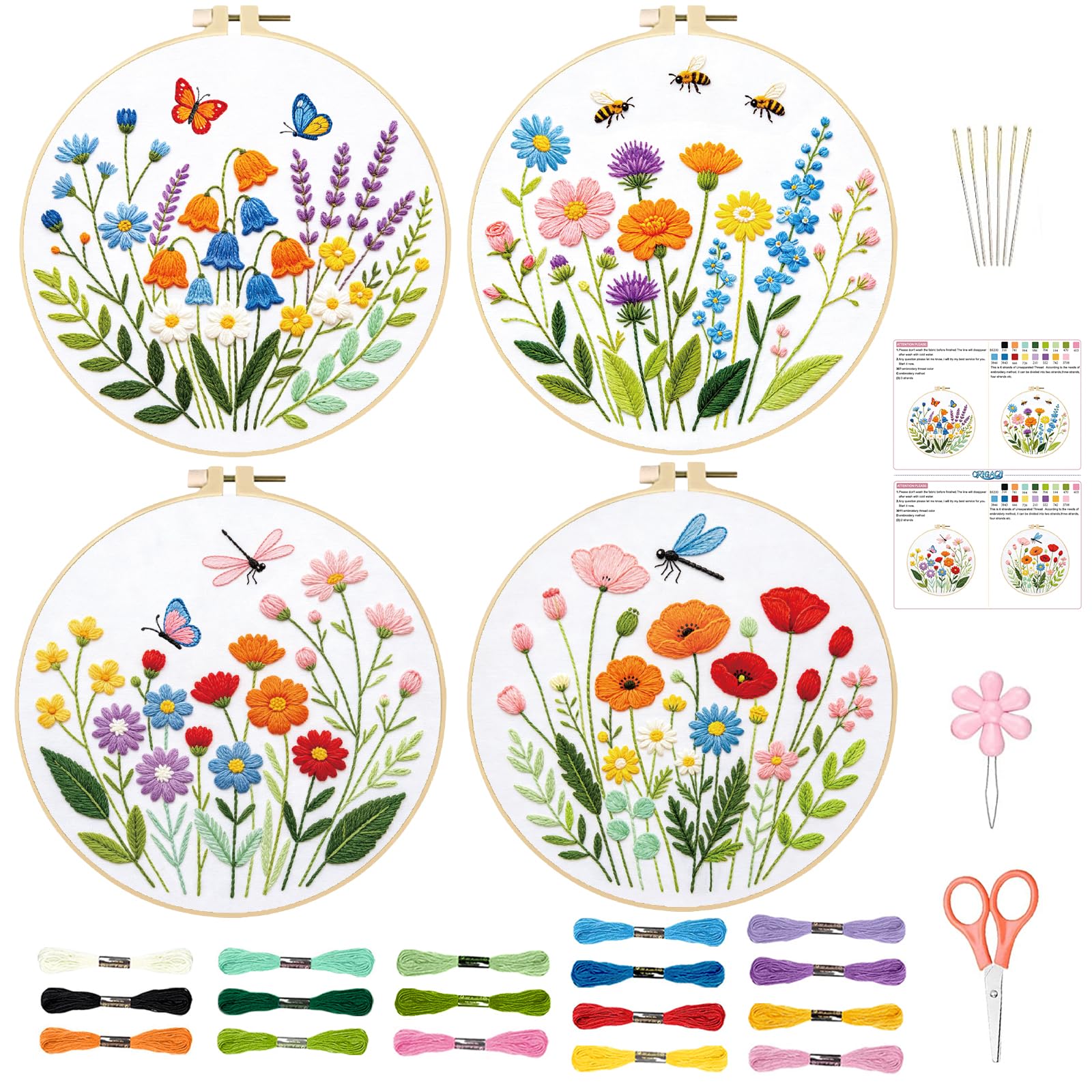 ORIGACH Kit da ricamo per principianti con fiori selvatici e insetti