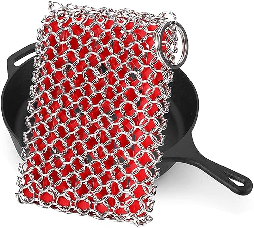 Limpiador de sartenes de hierro fundido limpiador de limpieza de malla de acero inoxidable 316 con inserto de silicona para limpiar sartén de Limpiador de sartenes de hierro fundido limpiador de limpieza de malla de acero inoxidable 316 con inserto de silicona para limpiar sartén de