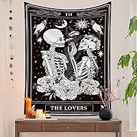 Naykow Skull Tapestry Black White Skeleton Gothic Grunge Dark Witchy Wall Hanging Bedroom Alt Decor 30x40in