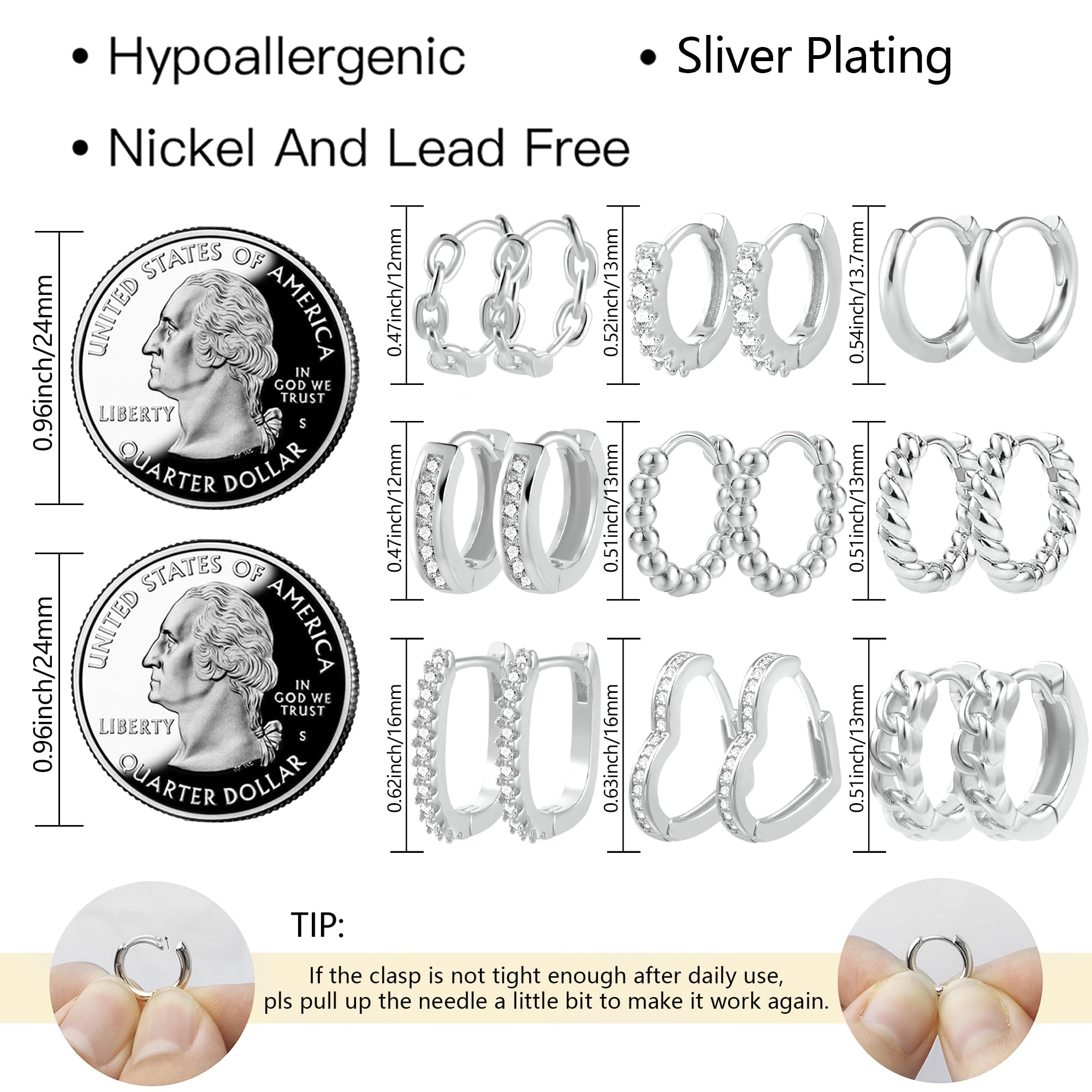 ALEXCRAFT Piccoli Orecchini a Cerchio, Orecchini Per Polsini Auricolari Da Donna, Orecchini a Cerchio Intrecciati Da Donna, Orecchini a Cerchio Spessi Vintage Ipoallergenici In Oro e Argento (9 Paia)