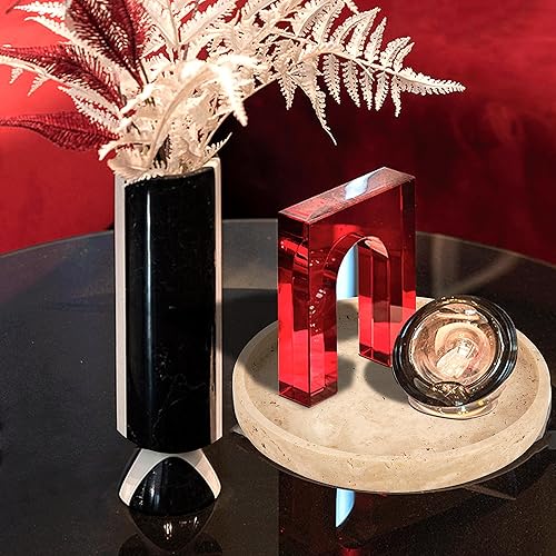 Miniatura 7 de WORHE Bandeja de tocador de travertino natural para baño, tocador, mostrador, decoración del hogar, bandeja decorativa redonda de mármol para velas,