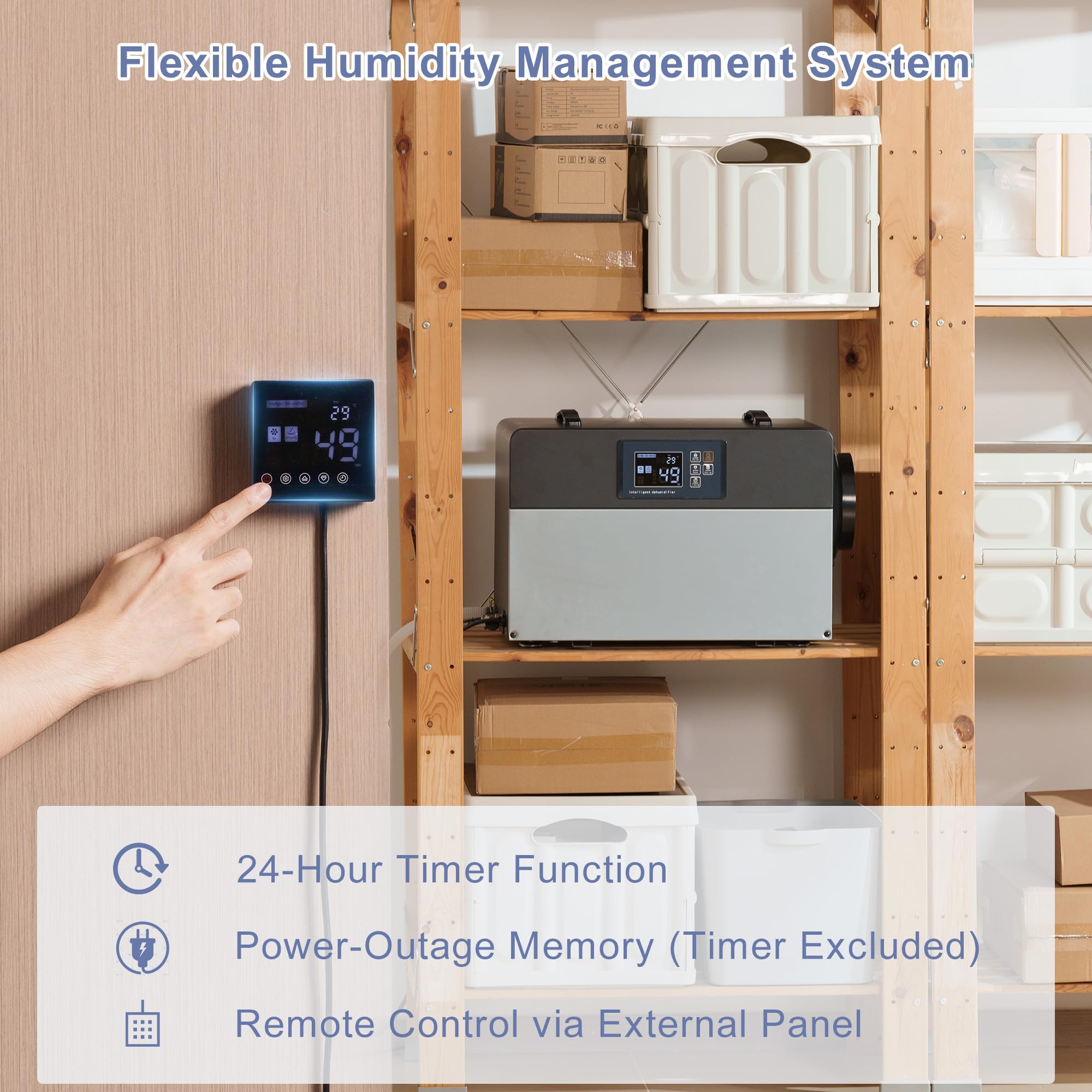 Deumidificatore Industriale Professionale Intelligente: 90L/Giorno Scarico Continuo Antimuffa per Grandi Ambienti fino a 200㎡Portatile per Casa Stanza Hotel Magazzini Cantine Garage