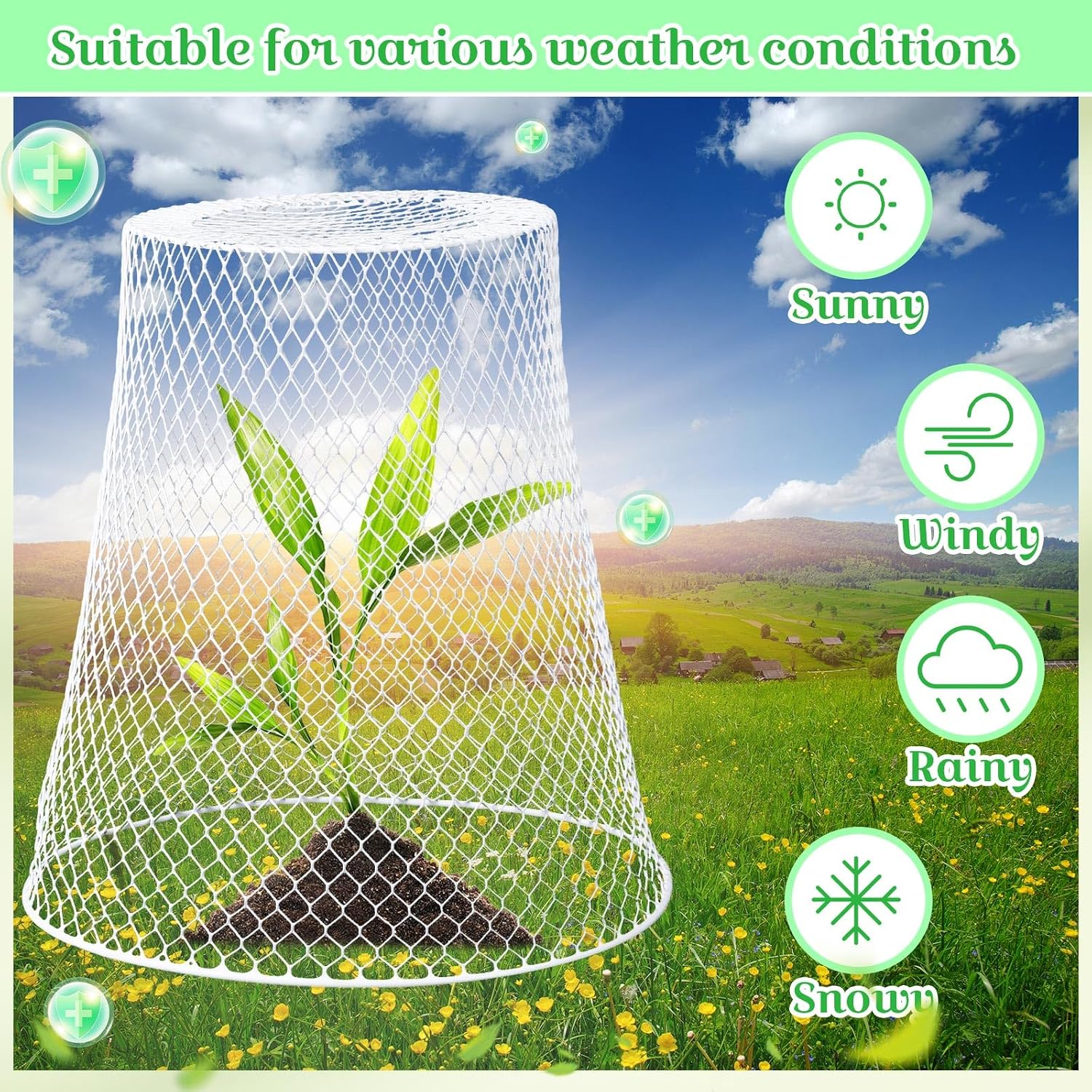 Therwen 15 Pcs Large Plant Wire Cloche 11 x 12 Inch Metal Garden Cloche with Garden Stakes Plant Protector from Animals for Keeping Bunnies Chicken Squirrels Birds (White) image 3